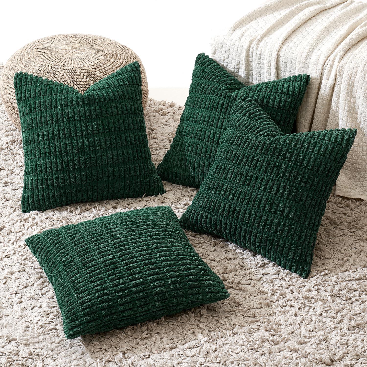 imageMIULEE Pack of 4 Fall Boho Farmhouse Orange Yellow Corduroy Decorative Throw Pillow Covers 18x18 Inch Soft Striped Pillow Covers Modern Rustic Home Decor for Sofa Living Room Couch BedDark Green
