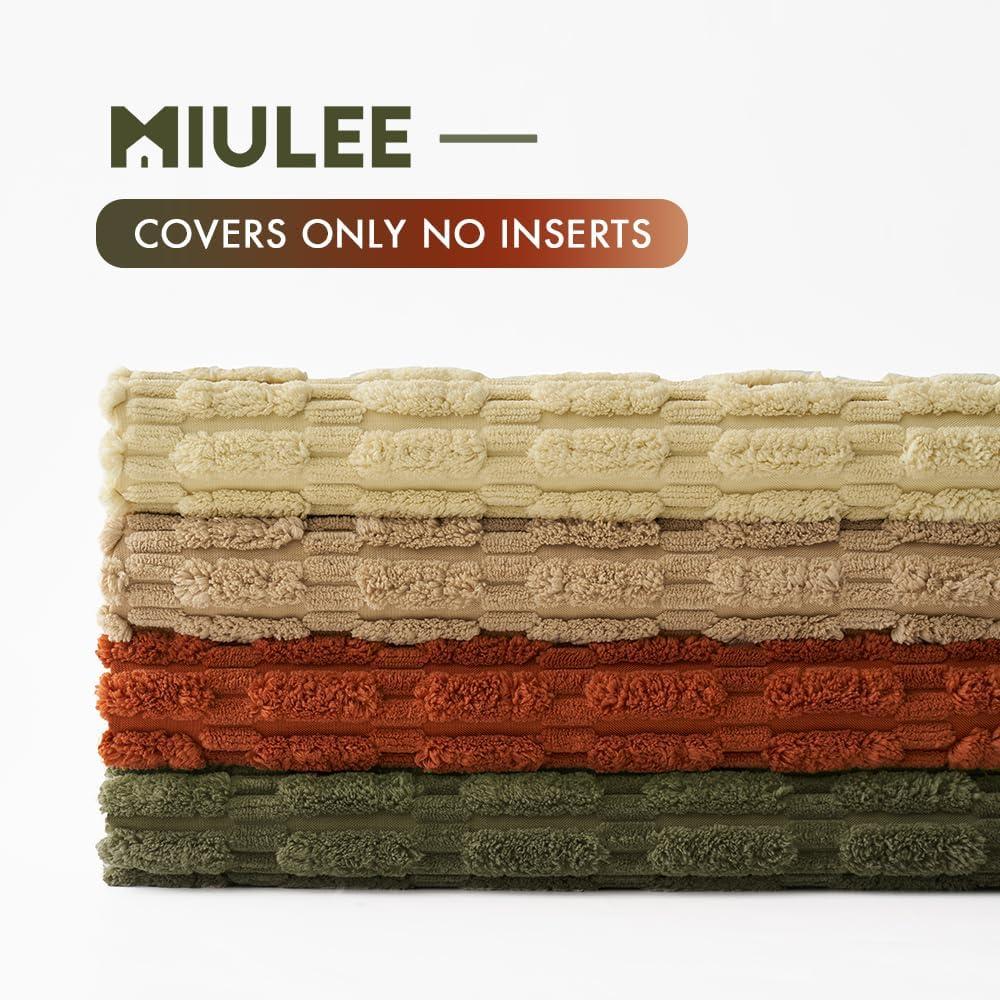 imageMIULEE Pack of 4 Fall Boho Farmhouse Orange Yellow Corduroy Decorative Throw Pillow Covers 18x18 Inch Soft Striped Pillow Covers Modern Rustic Home Decor for Sofa Living Room Couch BedBrown Green