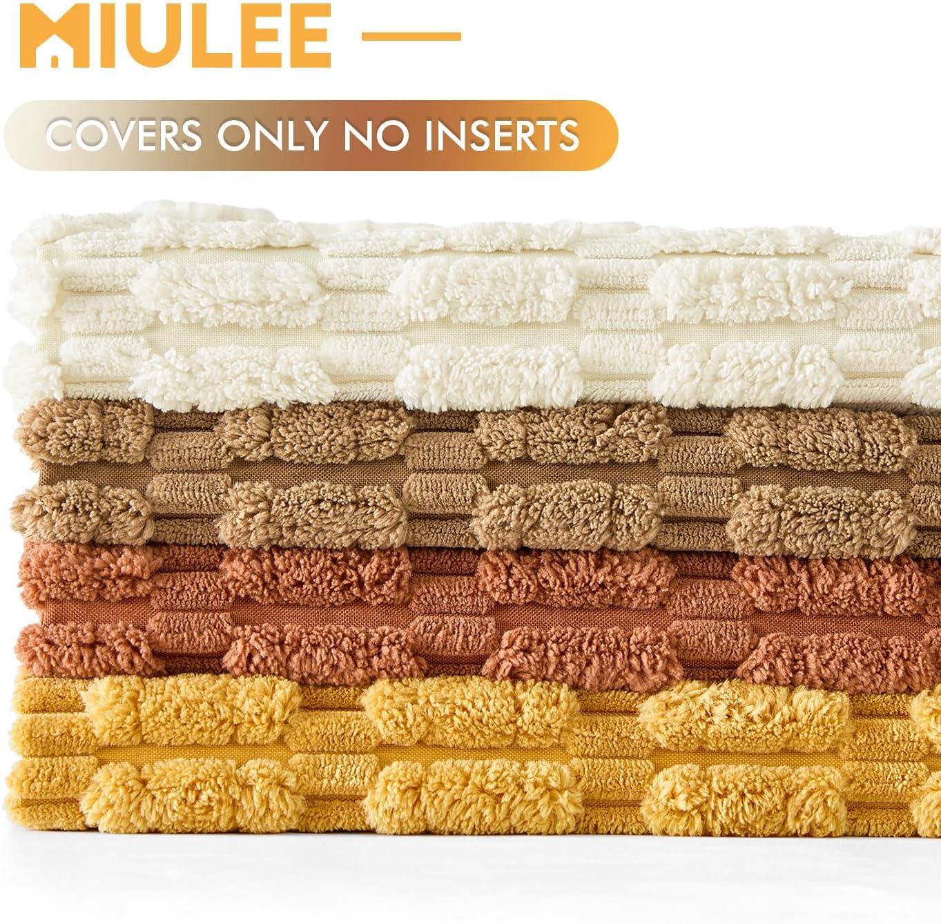 imageMIULEE Pack of 4 Fall Boho Farmhouse Orange Yellow Corduroy Decorative Throw Pillow Covers 18x18 Inch Soft Striped Pillow Covers Modern Rustic Home Decor for Sofa Living Room Couch BedCamel