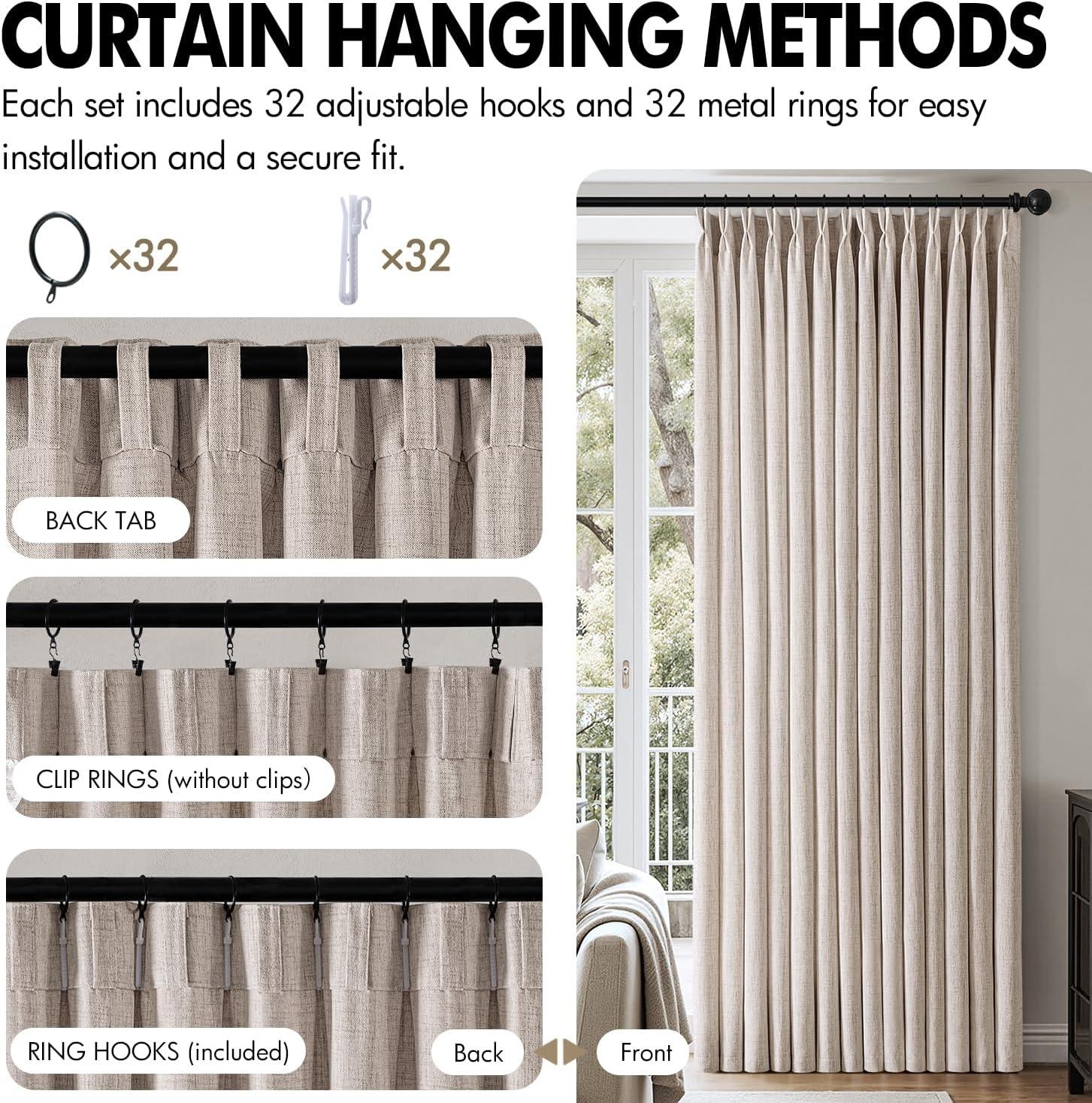 imageMIULEE Pinch Pleated Thick Linen Curtains 90 Inch 4 Panels Set Back Tab Memory Trained Pinch Pleat Semi Sheer Light Filtering Privacy Curtain Let Light in Window Drapes for Living Room Bedroom NaturalNatural