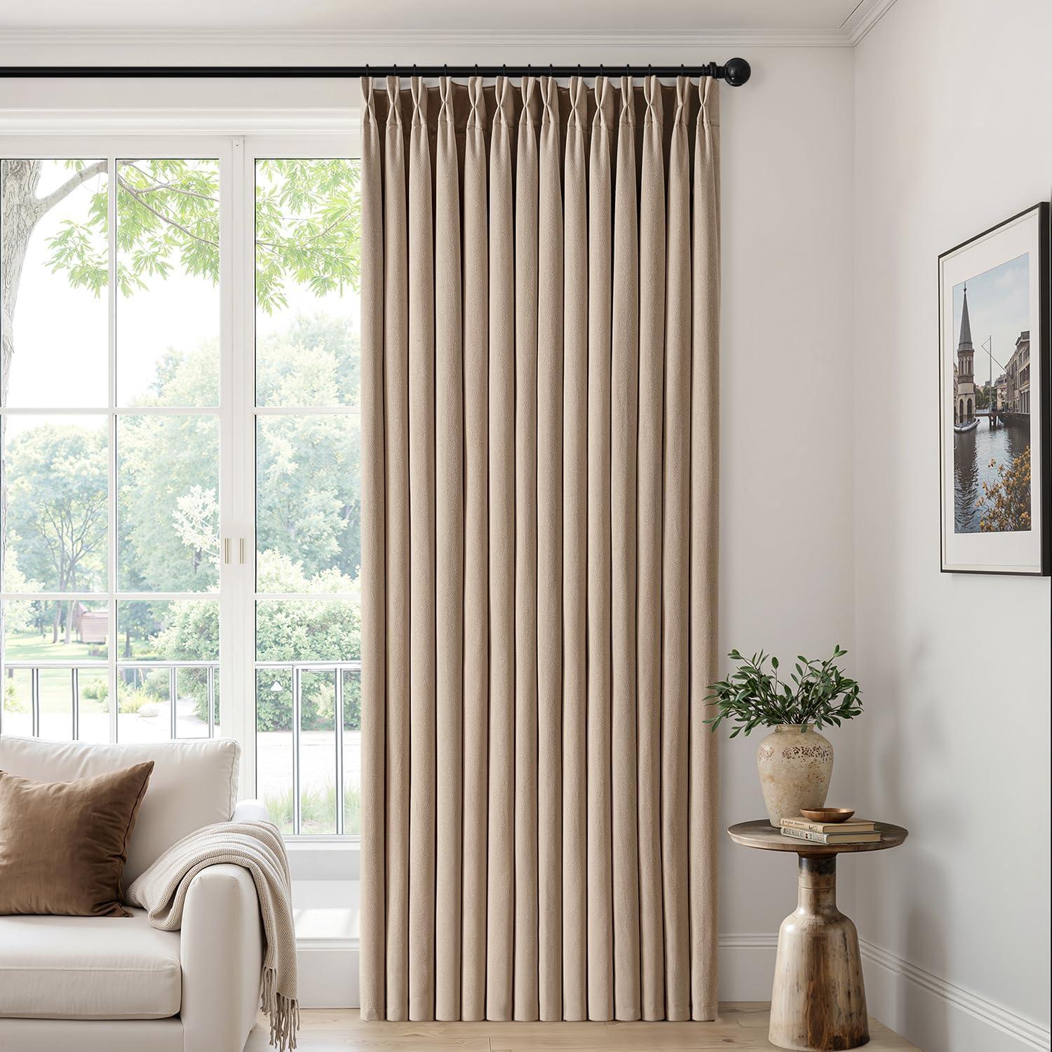 imageMIULEE Pinch Pleated Thick Linen Curtains 90 Inch 4 Panels Set Back Tab Memory Trained Pinch Pleat Semi Sheer Light Filtering Privacy Curtain Let Light in Window Drapes for Living Room Bedroom NaturalTaupe