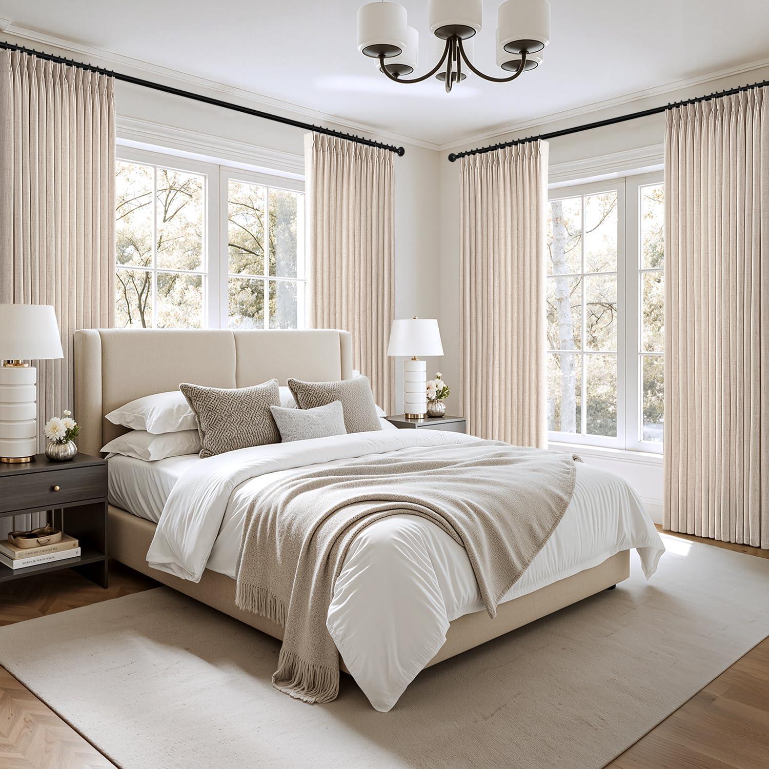 imageMIULEE Pinch Pleated Thick Linen Curtains 90 Inch 4 Panels Set Back Tab Memory Trained Pinch Pleat Semi Sheer Light Filtering Privacy Curtain Let Light in Window Drapes for Living Room Bedroom NaturalLinen