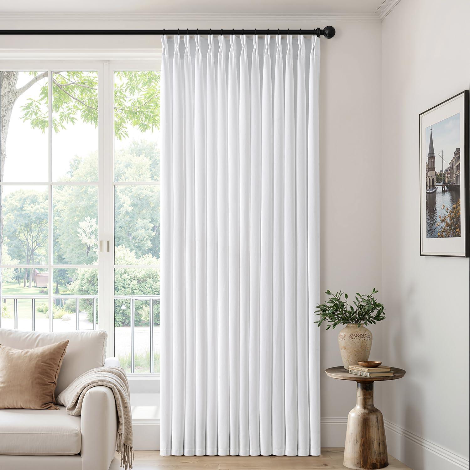 imageMIULEE Pinch Pleated Thick Linen Curtains 90 Inch 4 Panels Set Back Tab Memory Trained Pinch Pleat Semi Sheer Light Filtering Privacy Curtain Let Light in Window Drapes for Living Room Bedroom NaturalWhite