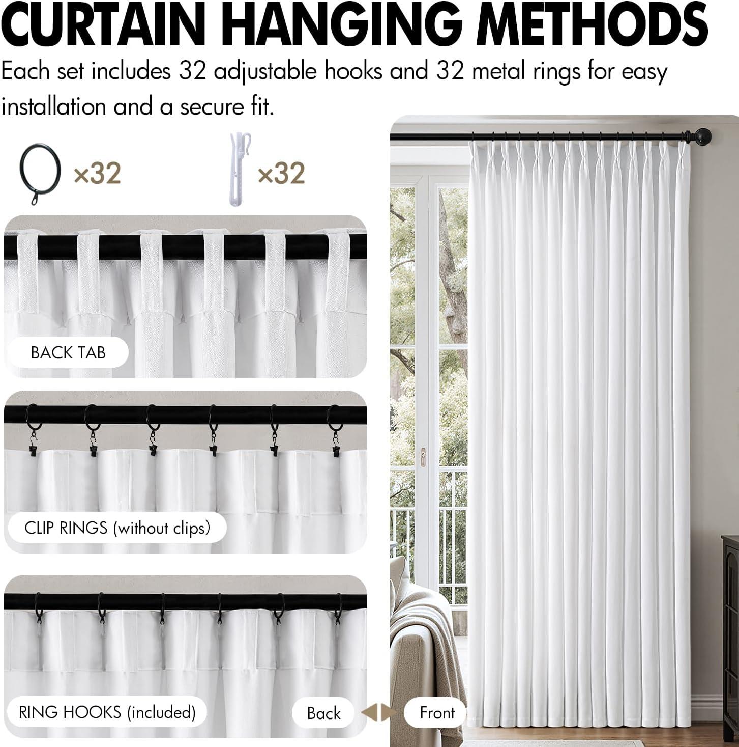 imageMIULEE Pinch Pleated Thick Linen Curtains 90 Inch 4 Panels Set Back Tab Memory Trained Pinch Pleat Semi Sheer Light Filtering Privacy Curtain Let Light in Window Drapes for Living Room Bedroom NaturalWhite