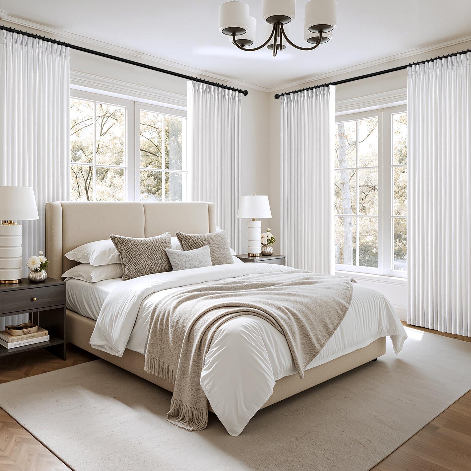 imageMIULEE Pinch Pleated Thick Linen Curtains 90 Inch 4 Panels Set Back Tab Memory Trained Pinch Pleat Semi Sheer Light Filtering Privacy Curtain Let Light in Window Drapes for Living Room Bedroom NaturalWhite