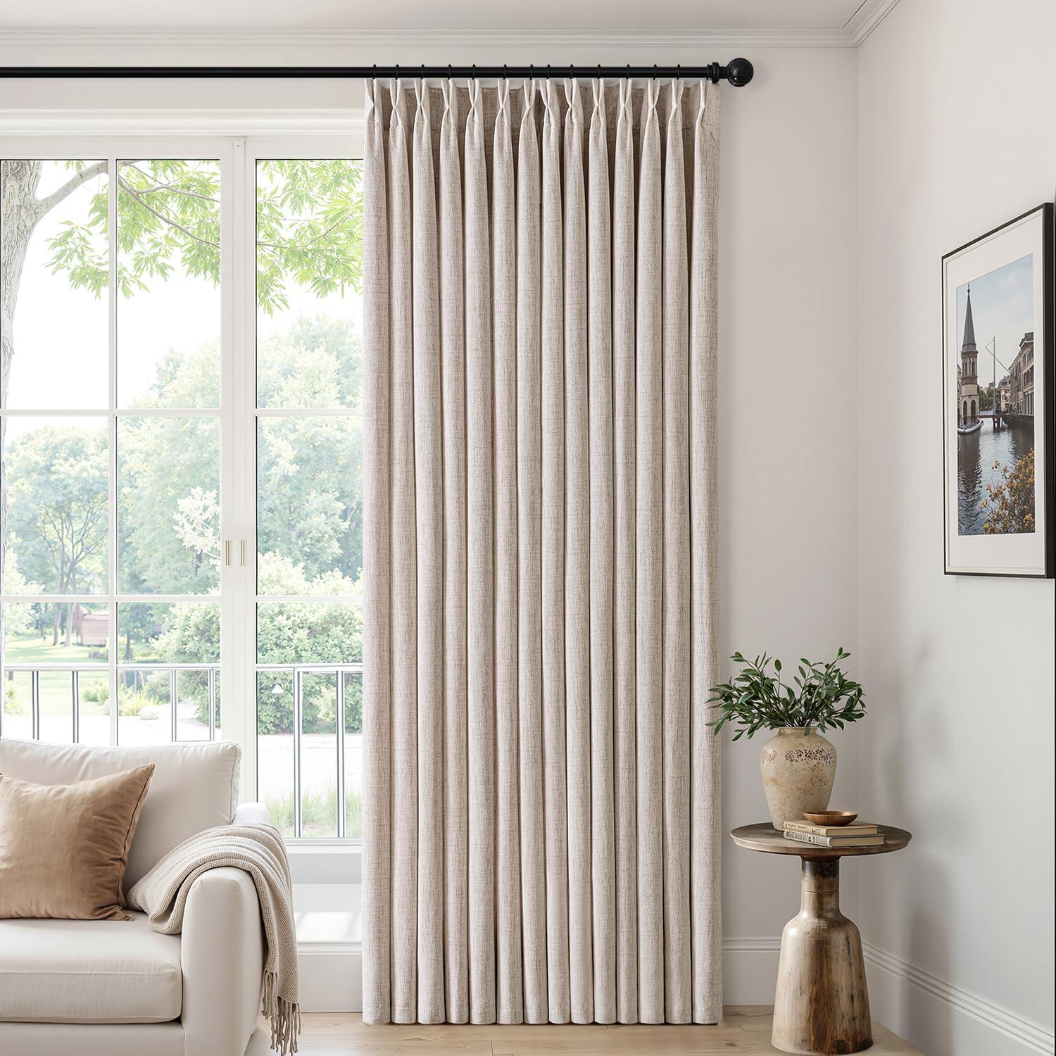 imageMIULEE Pinch Pleated Thick Linen Curtains 90 Inch 4 Panels Set Back Tab Memory Trained Pinch Pleat Semi Sheer Light Filtering Privacy Curtain Let Light in Window Drapes for Living Room Bedroom NaturalNatural