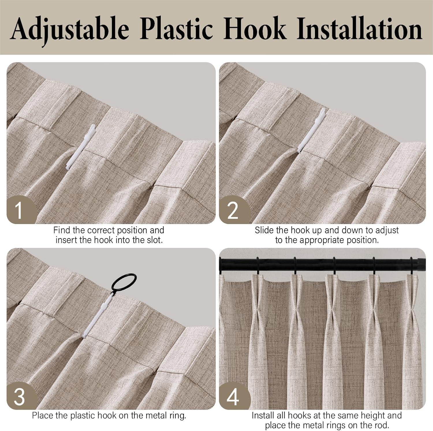 imageMIULEE Pinch Pleated Thick Linen Curtains 90 Inch 4 Panels Set Back Tab Memory Trained Pinch Pleat Semi Sheer Light Filtering Privacy Curtain Let Light in Window Drapes for Living Room Bedroom NaturalNatural