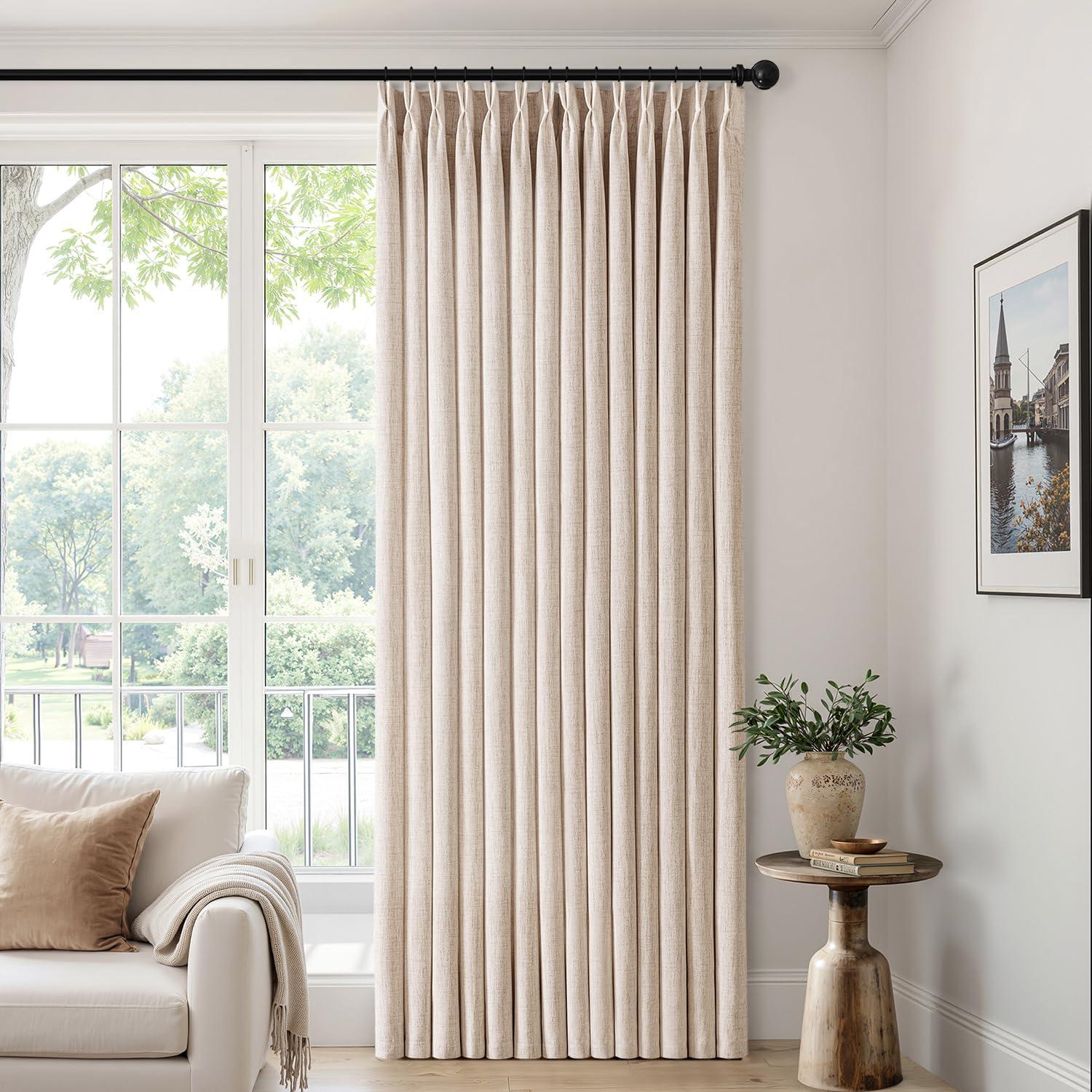 imageMIULEE Pinch Pleated Thick Linen Curtains 90 Inch 4 Panels Set Back Tab Memory Trained Pinch Pleat Semi Sheer Light Filtering Privacy Curtain Let Light in Window Drapes for Living Room Bedroom NaturalLinen