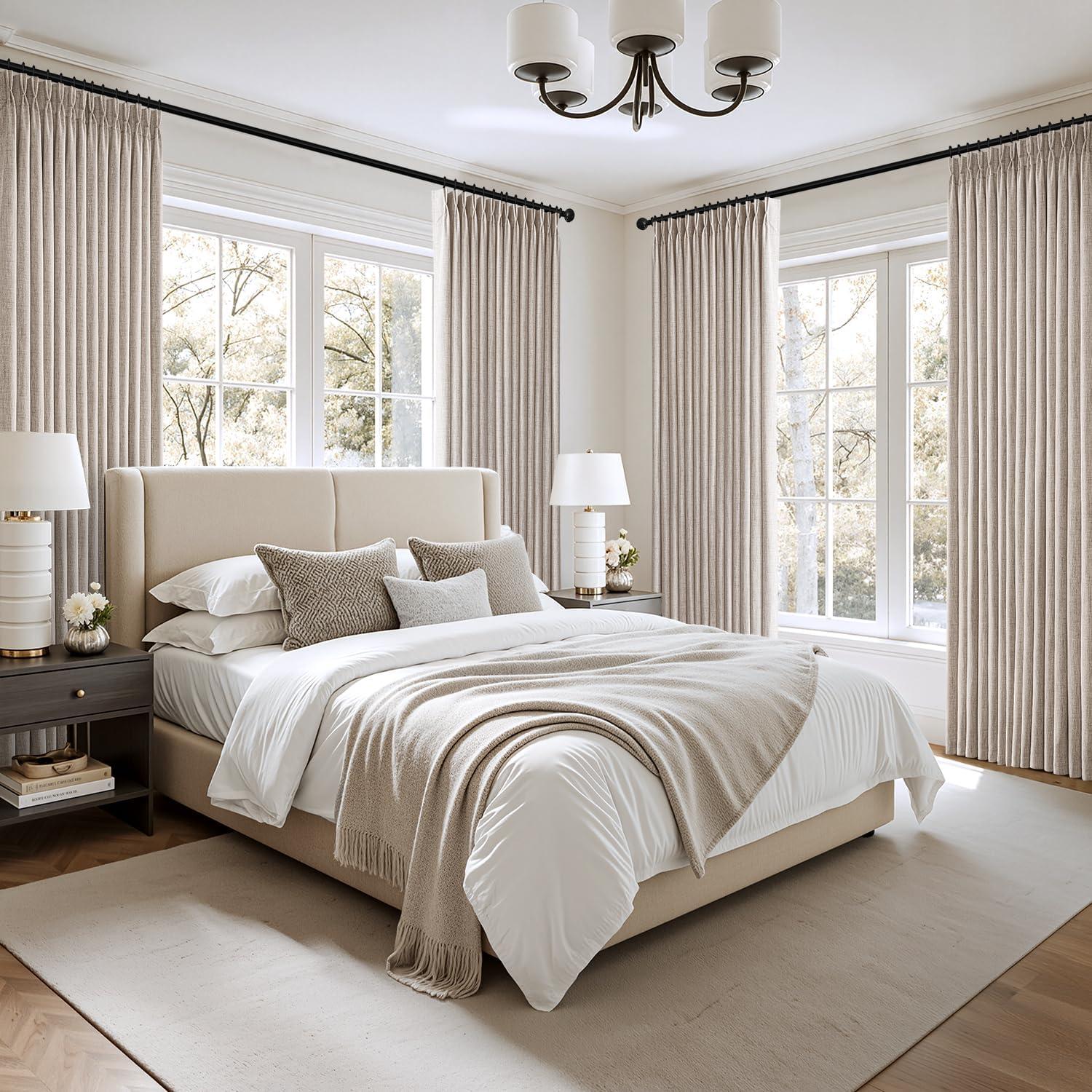imageMIULEE Pinch Pleated Thick Linen Curtains 90 Inch 4 Panels Set Back Tab Memory Trained Pinch Pleat Semi Sheer Light Filtering Privacy Curtain Let Light in Window Drapes for Living Room Bedroom NaturalNatural