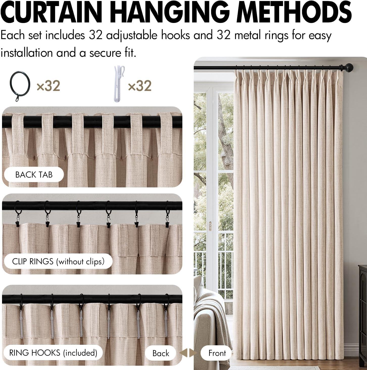 imageMIULEE Pinch Pleated Thick Linen Curtains 90 Inch 4 Panels Set Back Tab Memory Trained Pinch Pleat Semi Sheer Light Filtering Privacy Curtain Let Light in Window Drapes for Living Room Bedroom NaturalLinen