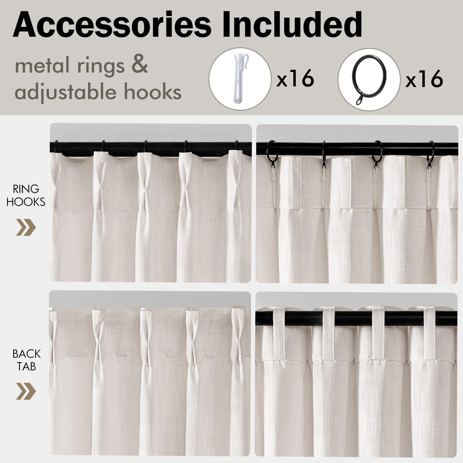 imageMIULEE Pinch Pleated Thick Linen Curtains 96 Inches Long 2 Panels for Living Room Bedroom Memory Trained Pleat Drapes Light Filtering Nautral Birch Semi Sheer Window Curtains Hooks Rings Back TabNatural