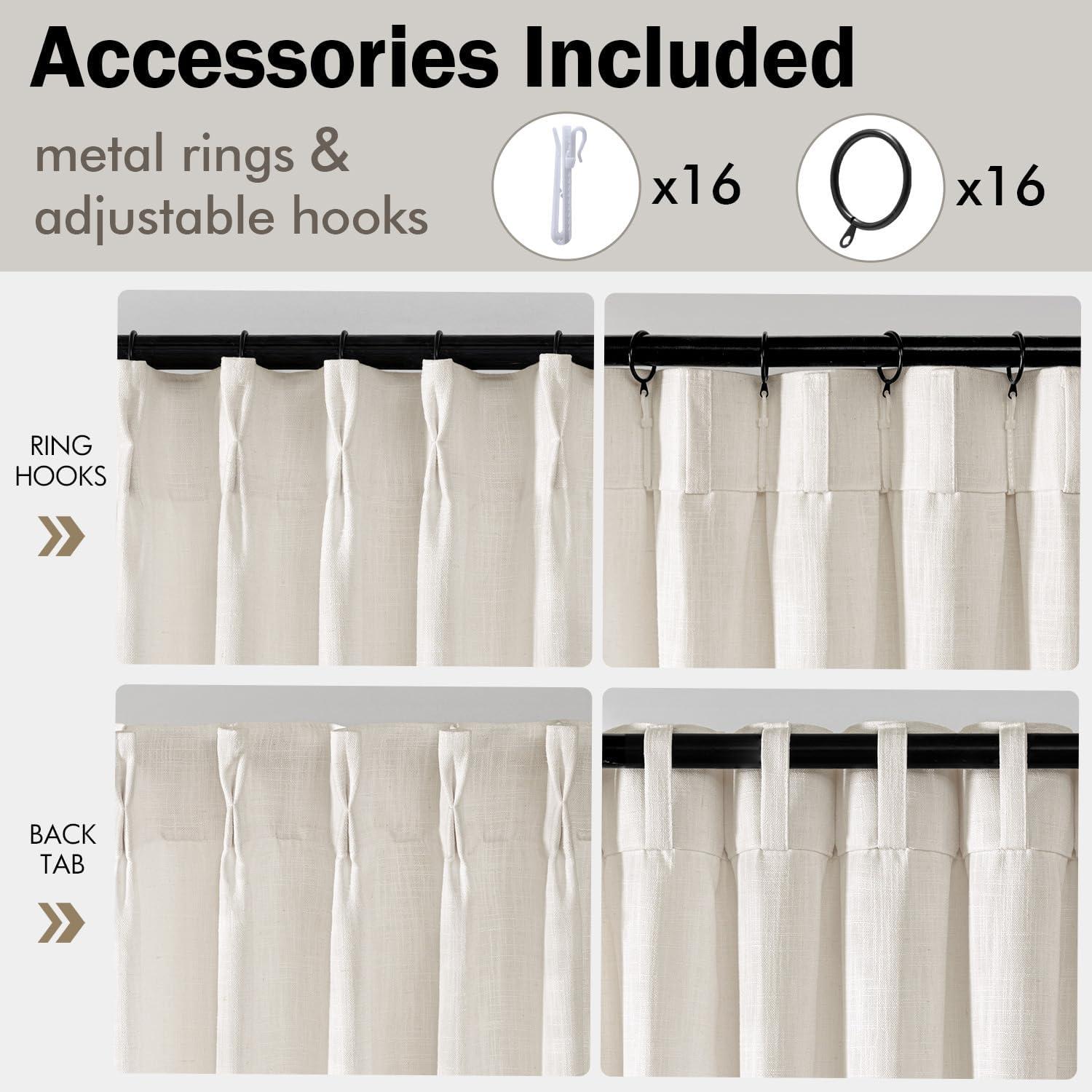 imageMIULEE Pinch Pleated Thick Linen Curtains 96 Inches Long 2 Panels for Living Room Bedroom Memory Trained Pleat Drapes Light Filtering Nautral Birch Semi Sheer Window Curtains Hooks Rings Back TabBeige White