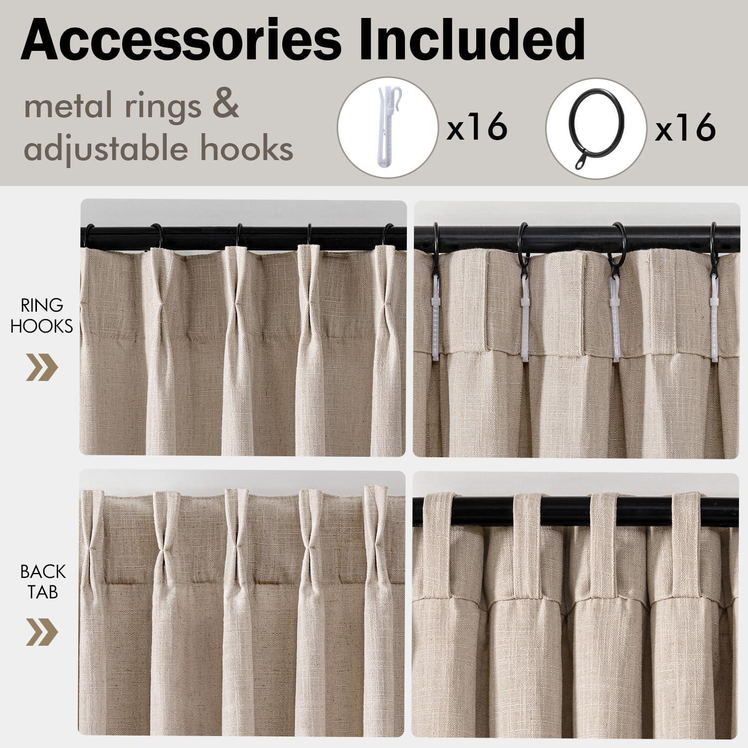 imageMIULEE Pinch Pleated Thick Linen Curtains 96 Inches Long 2 Panels for Living Room Bedroom Memory Trained Pleat Drapes Light Filtering Nautral Birch Semi Sheer Window Curtains Hooks Rings Back TabBurlywood Birch