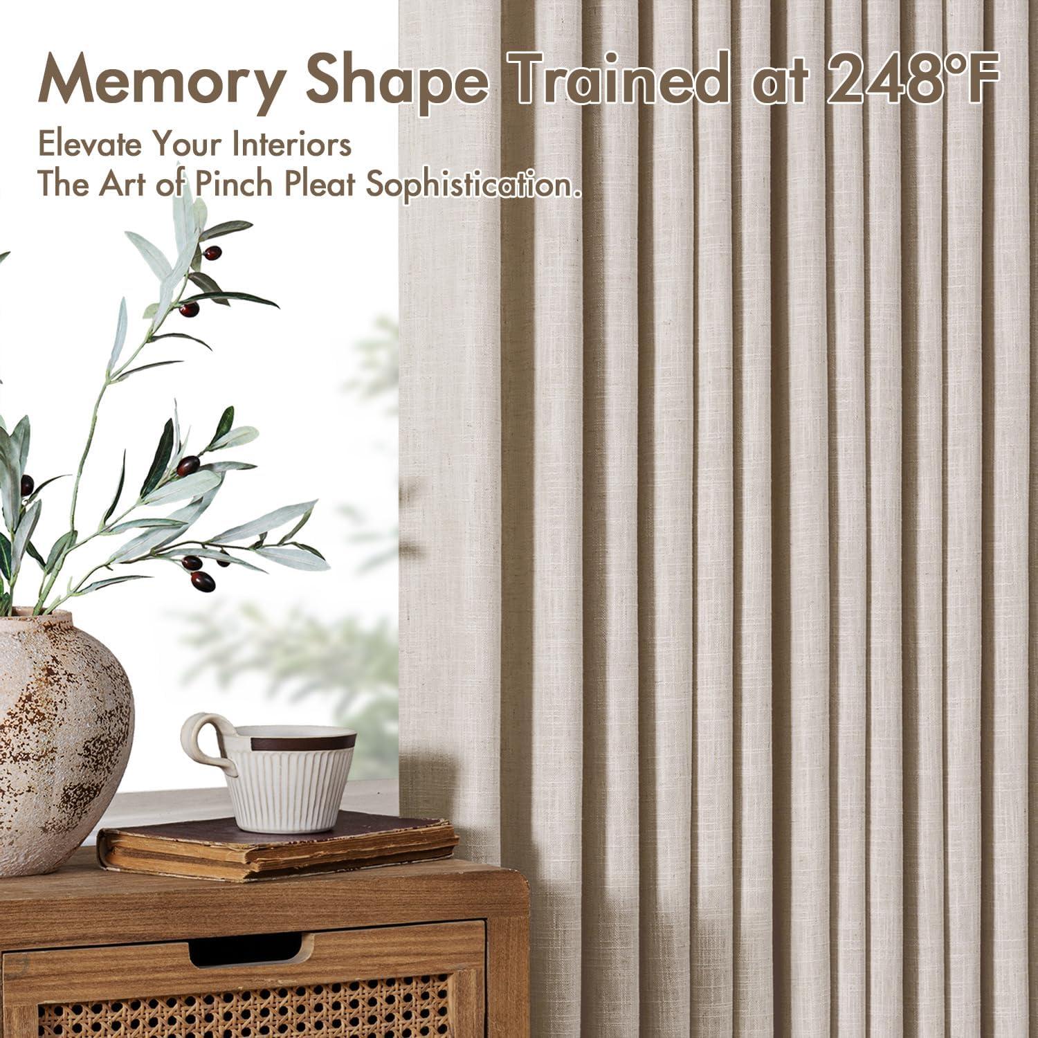 imageMIULEE Pinch Pleated Thick Linen Curtains 96 Inches Long 2 Panels for Living Room Bedroom Memory Trained Pleat Drapes Light Filtering Nautral Birch Semi Sheer Window Curtains Hooks Rings Back TabCream White