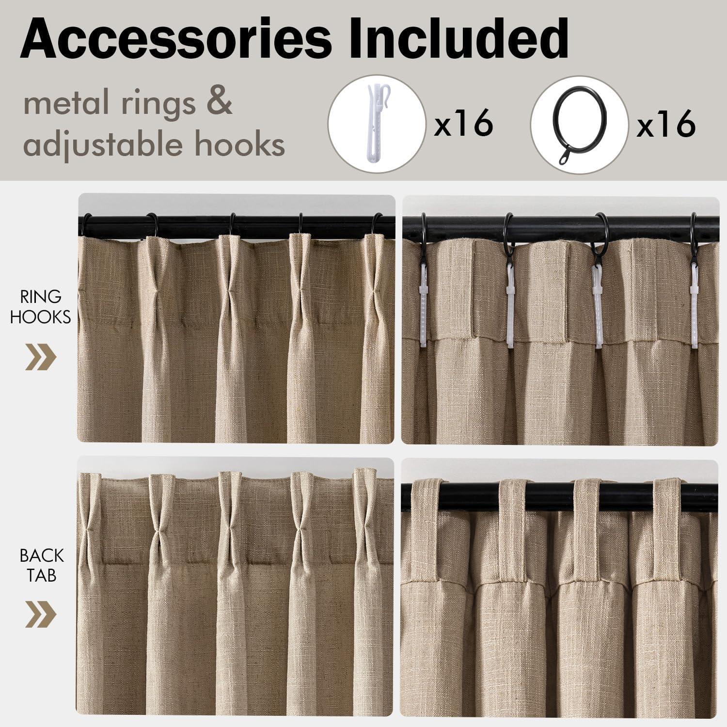 imageMIULEE Pinch Pleated Thick Linen Curtains 96 Inches Long 2 Panels for Living Room Bedroom Memory Trained Pleat Drapes Light Filtering Nautral Birch Semi Sheer Window Curtains Hooks Rings Back TabLinen Brown