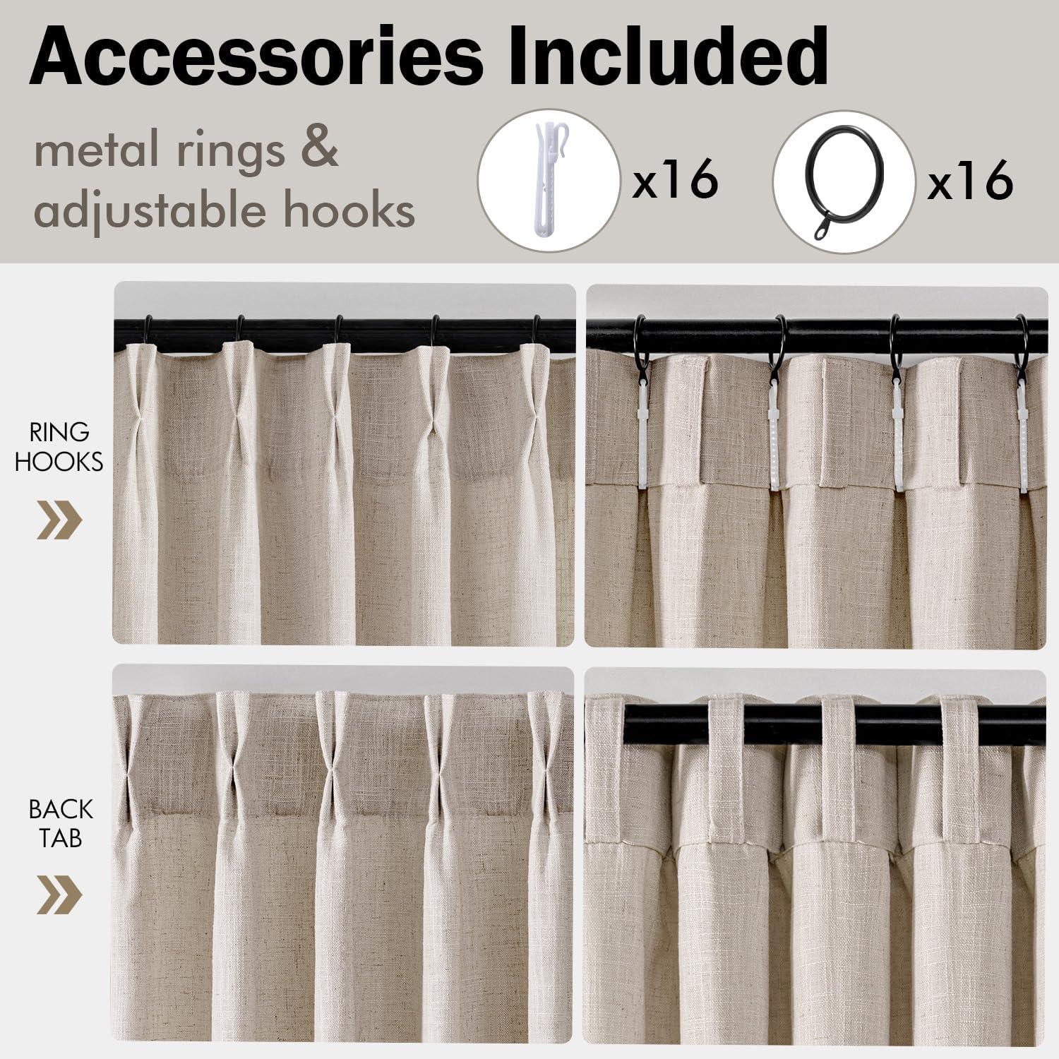 imageMIULEE Pinch Pleated Thick Linen Curtains 96 Inches Long 2 Panels for Living Room Bedroom Memory Trained Pleat Drapes Light Filtering Nautral Birch Semi Sheer Window Curtains Hooks Rings Back TabCream White