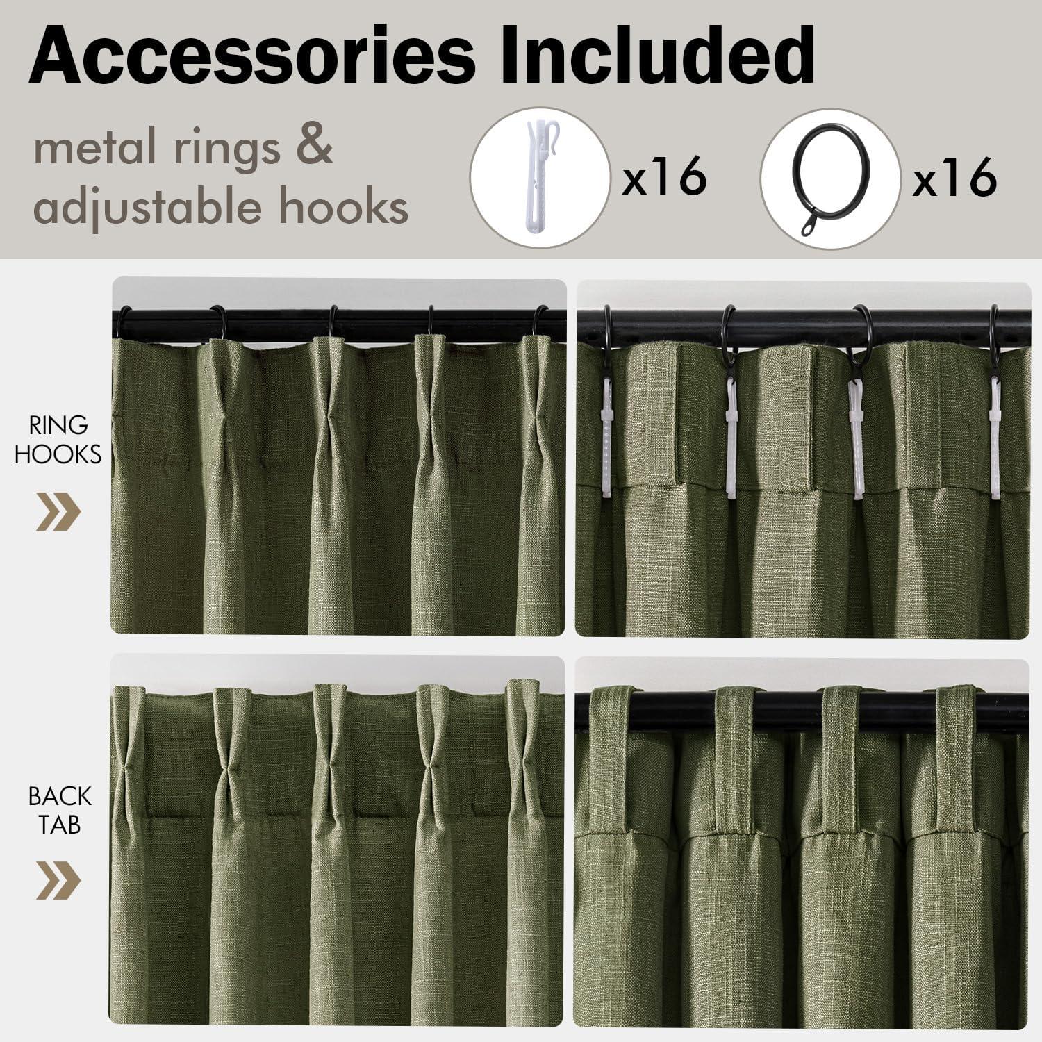 imageMIULEE Pinch Pleated Thick Linen Curtains 96 Inches Long 2 Panels for Living Room Bedroom Memory Trained Pleat Drapes Light Filtering Nautral Birch Semi Sheer Window Curtains Hooks Rings Back TabOlive Green