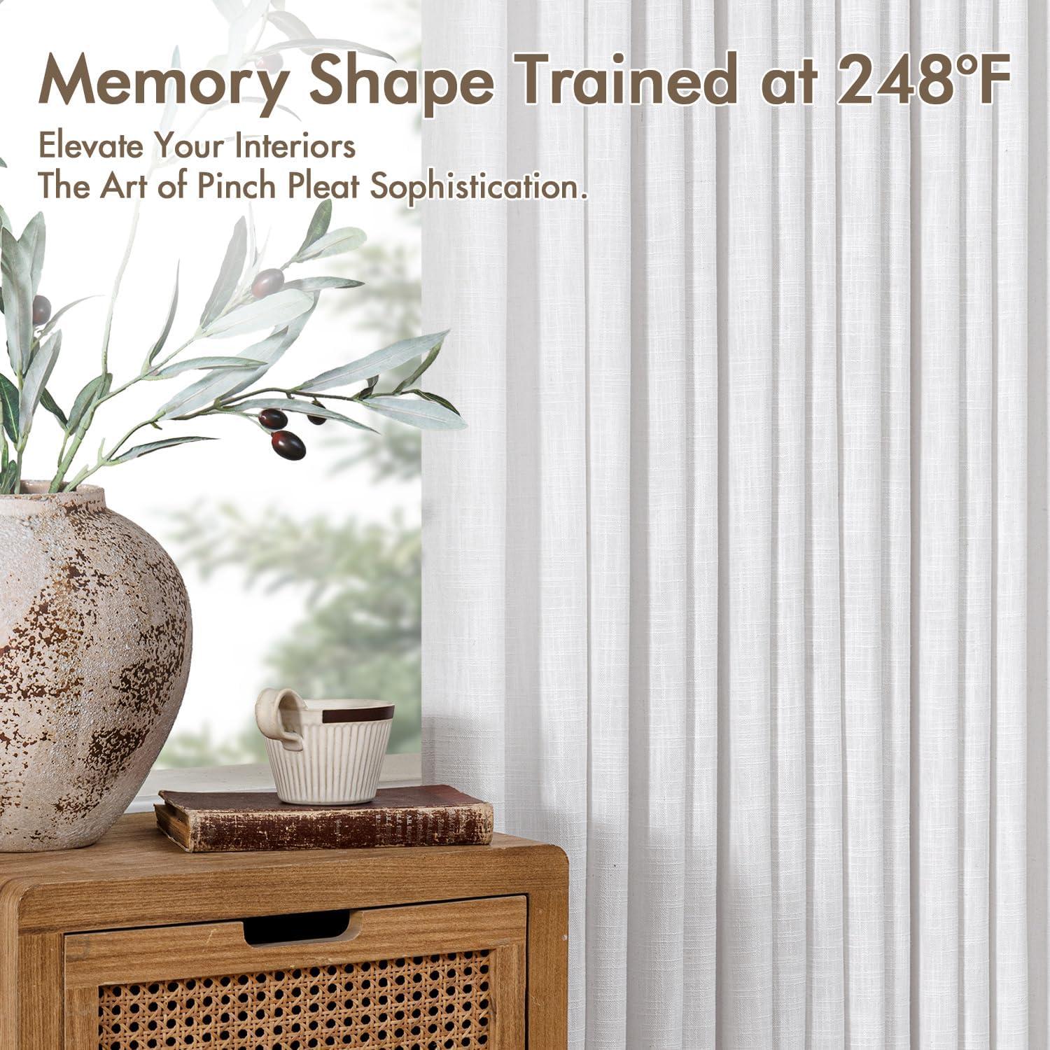 imageMIULEE Pinch Pleated Thick Linen Curtains 96 Inches Long 2 Panels for Living Room Bedroom Memory Trained Pleat Drapes Light Filtering Nautral Birch Semi Sheer Window Curtains Hooks Rings Back TabWhite