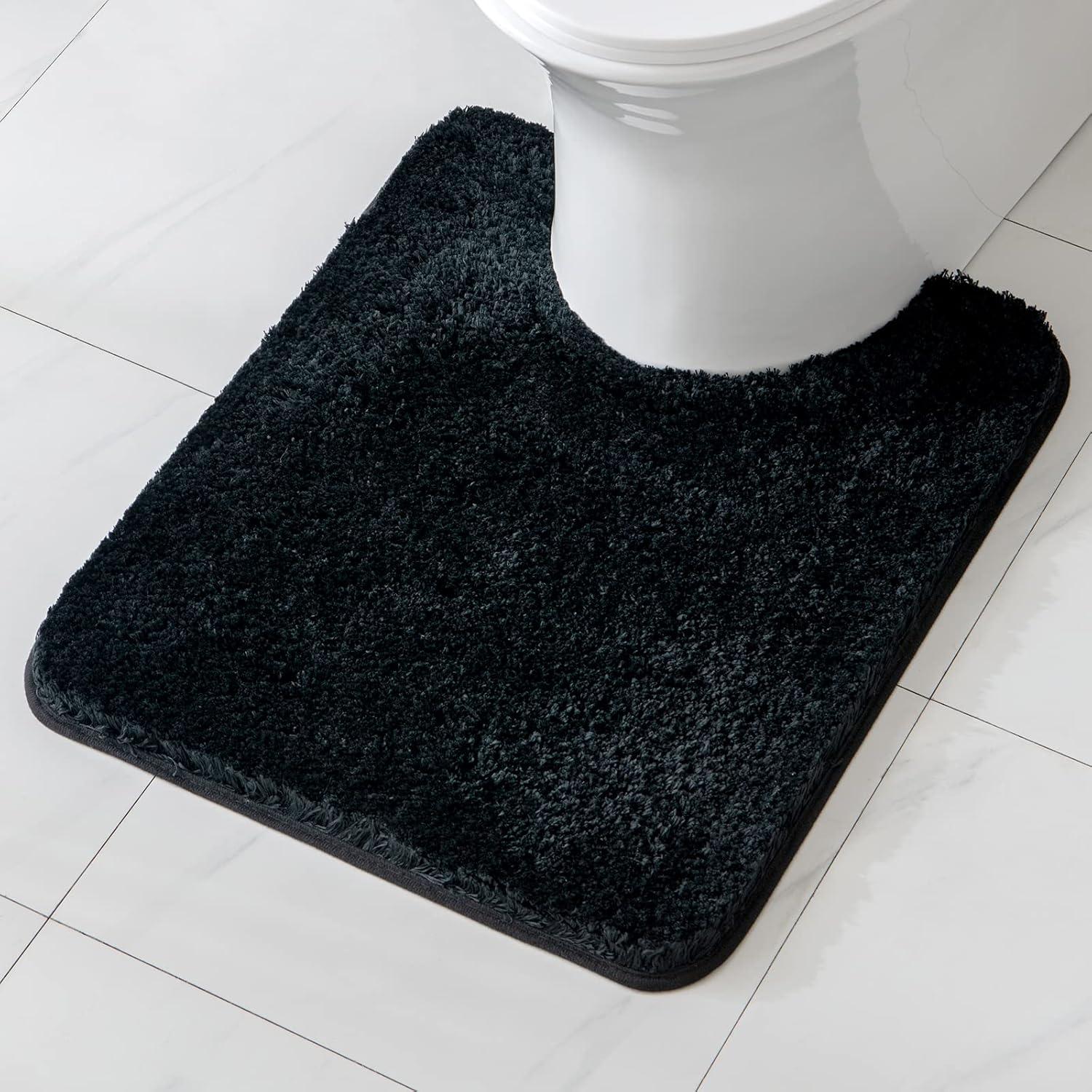 imageMIULEE Rust Microfiber Toilet Bath Mat UShaped Contour Shaggy Rugs Non Slip Extra Thick Soft Absorbent Water for Bathroom Commode Machine Washable20x20 InchBlack
