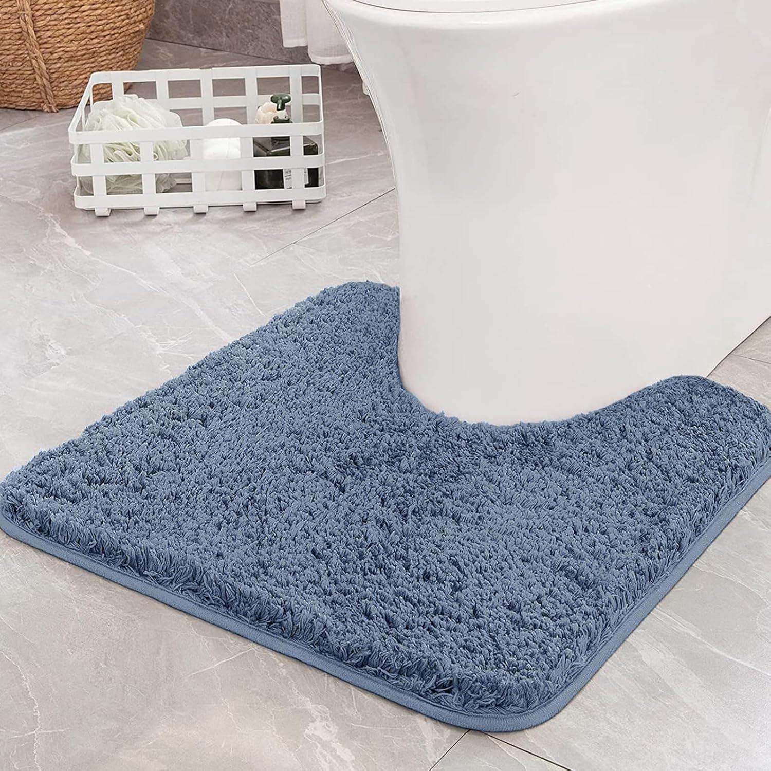 imageMIULEE Rust Microfiber Toilet Bath Mat UShaped Contour Shaggy Rugs Non Slip Extra Thick Soft Absorbent Water for Bathroom Commode Machine Washable20x20 InchDusty Blue