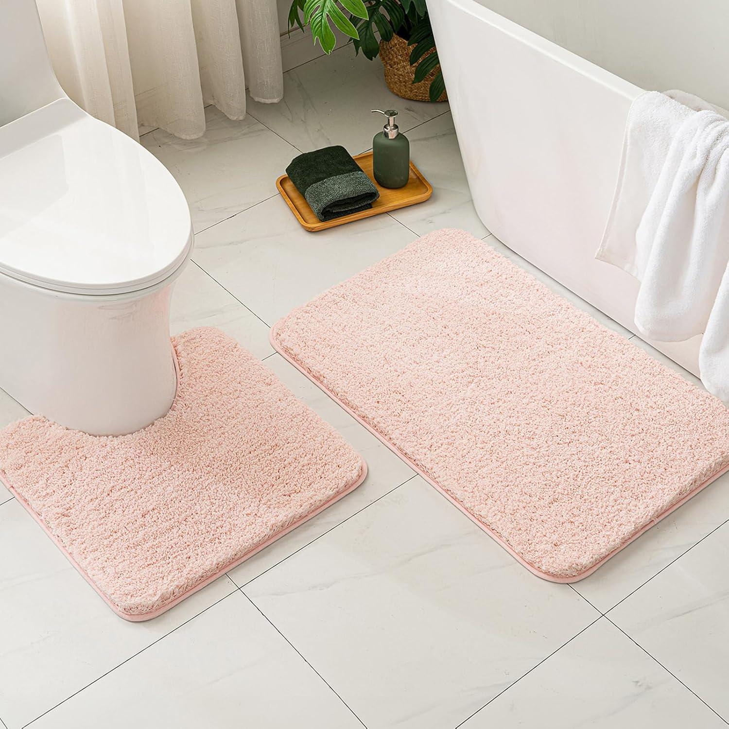 imageMIULEE Rust Microfiber Toilet Bath Mat UShaped Contour Shaggy Rugs Non Slip Extra Thick Soft Absorbent Water for Bathroom Commode Machine Washable20x20 InchBlush