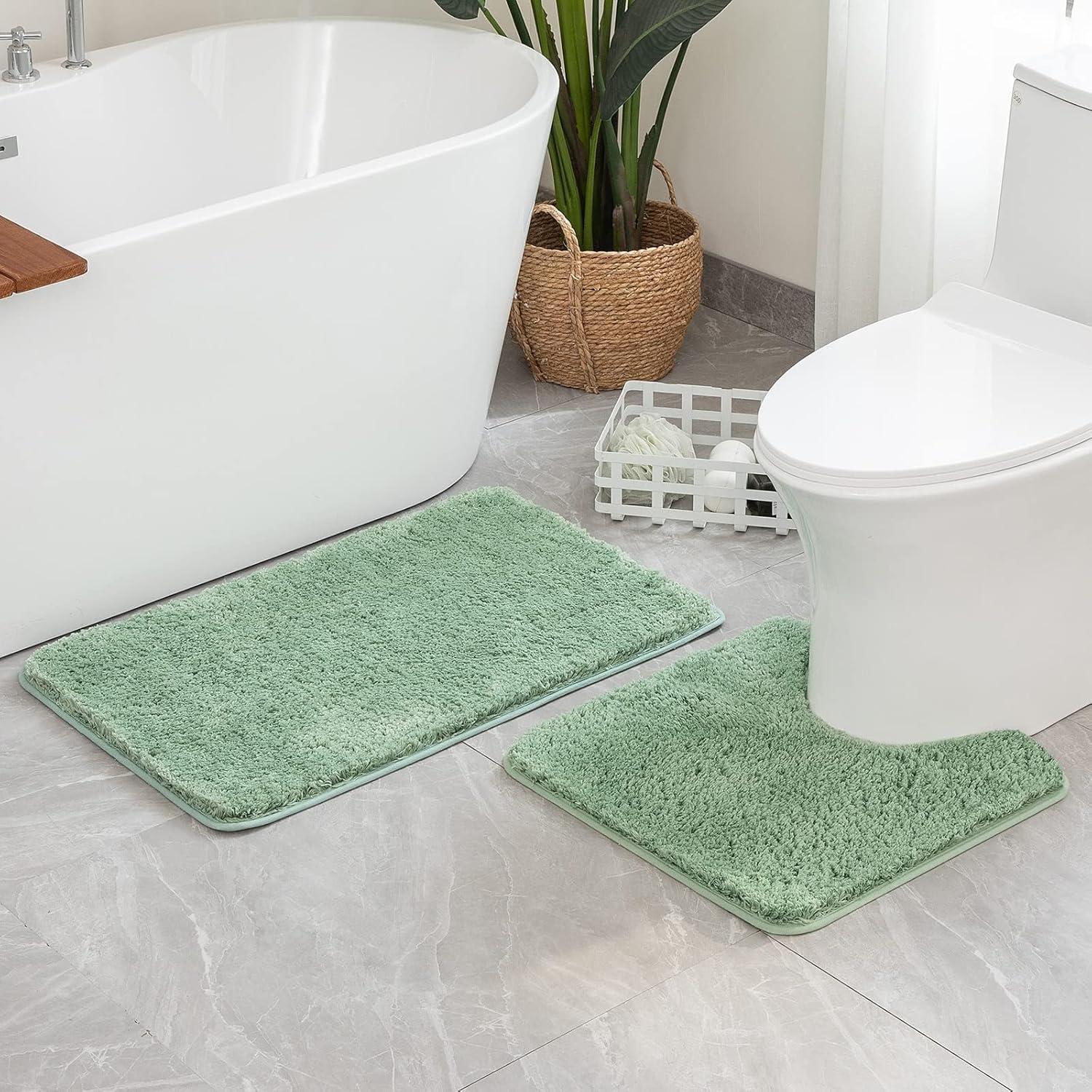 imageMIULEE Rust Microfiber Toilet Bath Mat UShaped Contour Shaggy Rugs Non Slip Extra Thick Soft Absorbent Water for Bathroom Commode Machine Washable20x20 InchSage Green