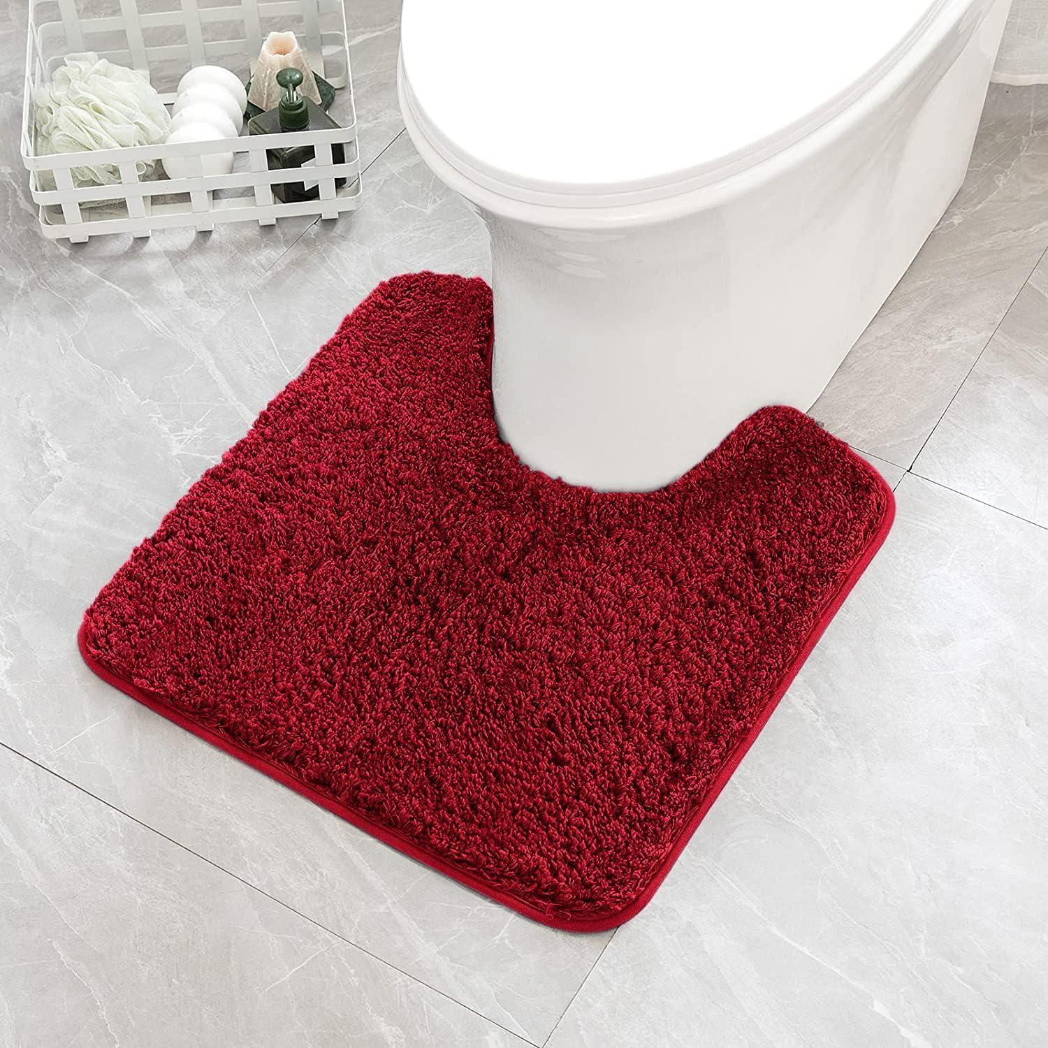 imageMIULEE Rust Microfiber Toilet Bath Mat UShaped Contour Shaggy Rugs Non Slip Extra Thick Soft Absorbent Water for Bathroom Commode Machine Washable20x20 InchRed