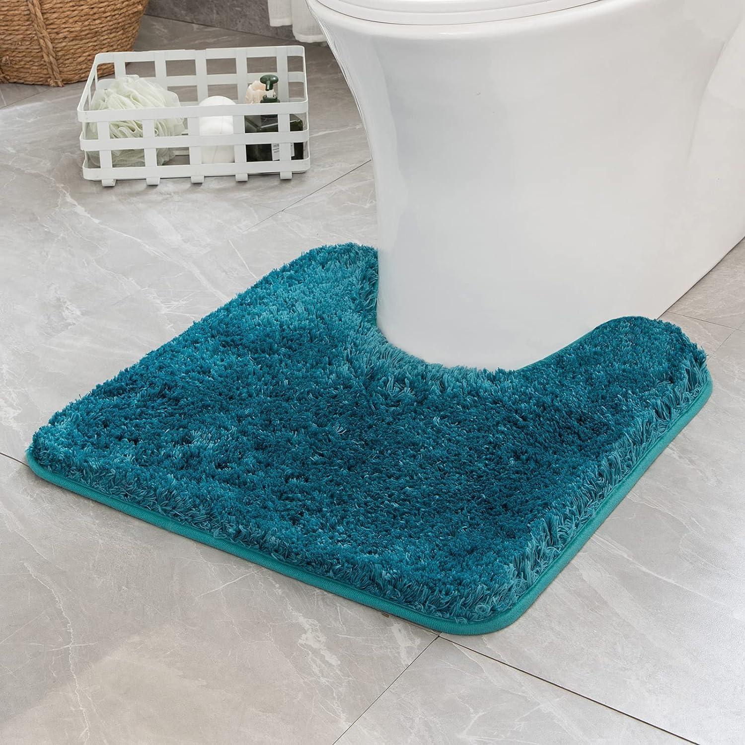 imageMIULEE Rust Microfiber Toilet Bath Mat UShaped Contour Shaggy Rugs Non Slip Extra Thick Soft Absorbent Water for Bathroom Commode Machine Washable20x20 InchTeal
