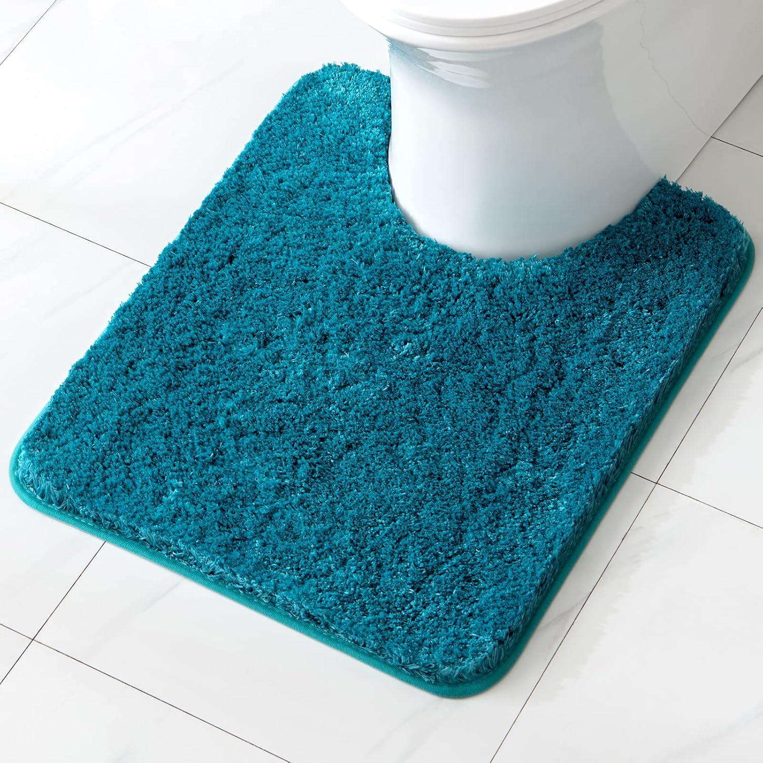 imageMIULEE Rust Microfiber Toilet Bath Mat UShaped Contour Shaggy Rugs Non Slip Extra Thick Soft Absorbent Water for Bathroom Commode Machine Washable20x20 InchTeal