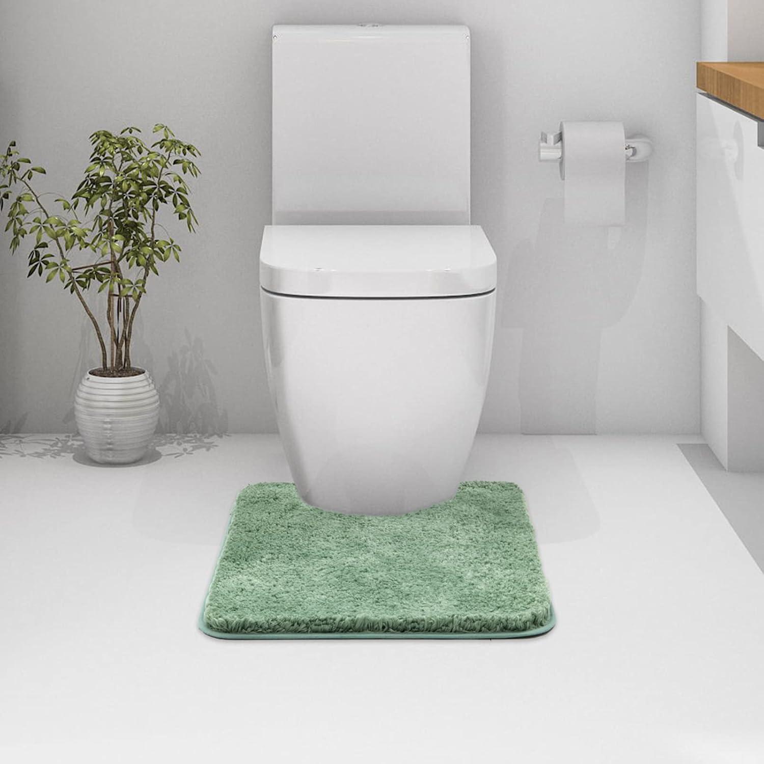 imageMIULEE Rust Microfiber Toilet Bath Mat UShaped Contour Shaggy Rugs Non Slip Extra Thick Soft Absorbent Water for Bathroom Commode Machine Washable20x20 InchSage Green
