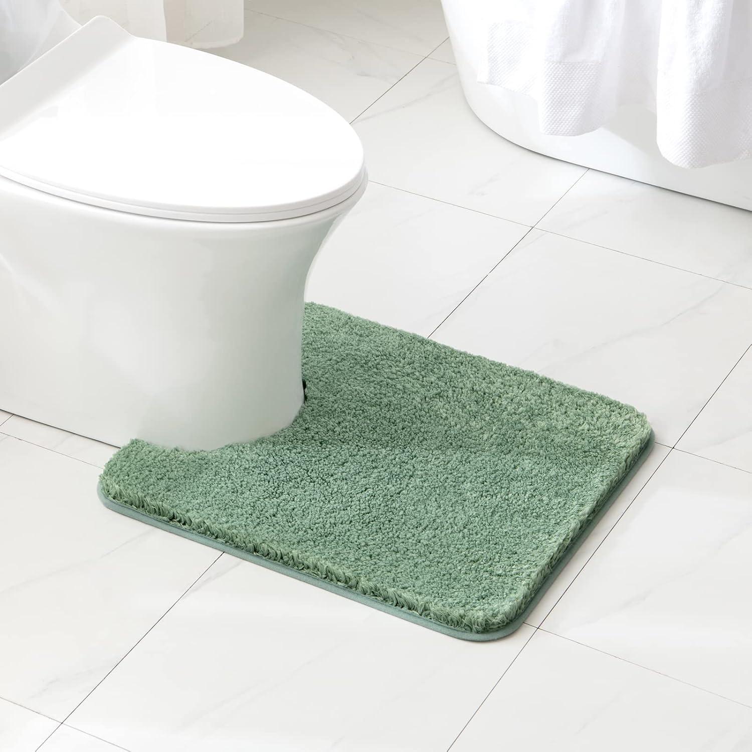 imageMIULEE Rust Microfiber Toilet Bath Mat UShaped Contour Shaggy Rugs Non Slip Extra Thick Soft Absorbent Water for Bathroom Commode Machine Washable20x20 InchSage Green