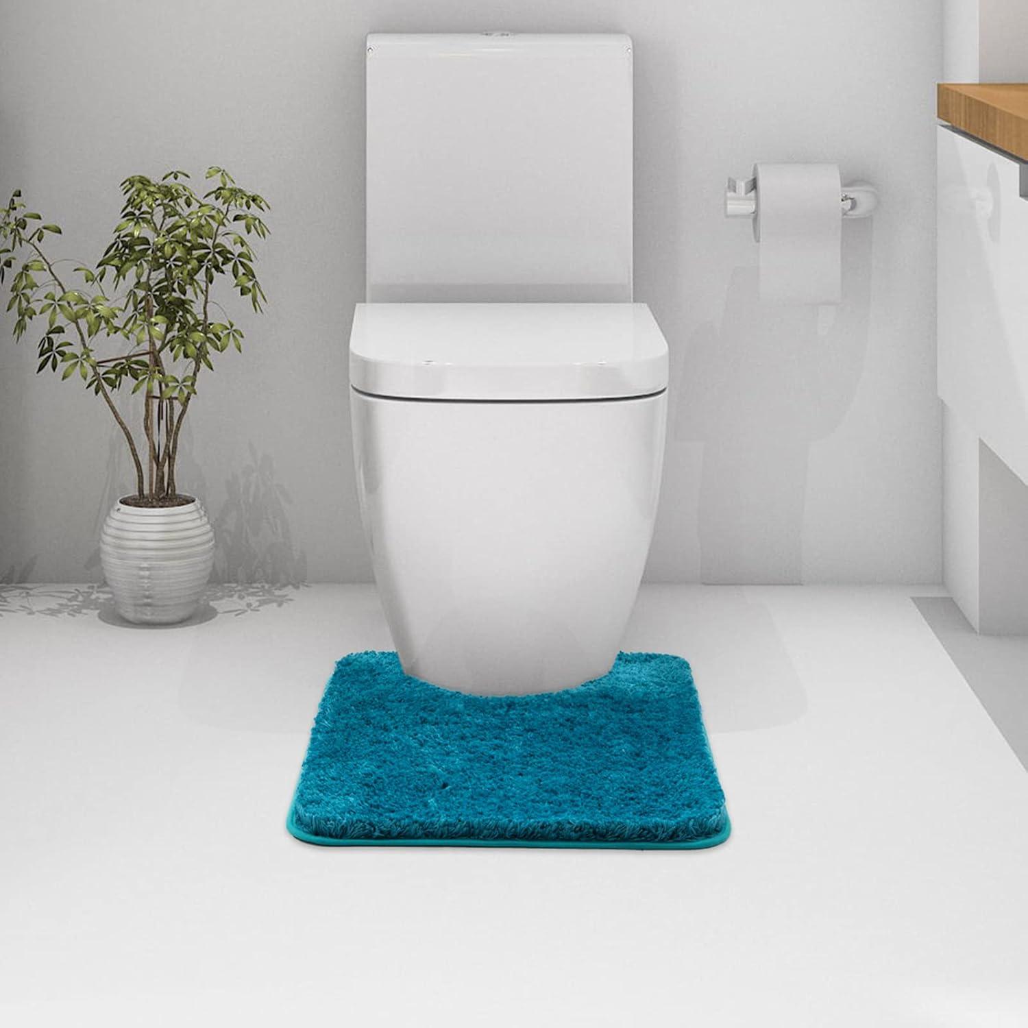imageMIULEE Rust Microfiber Toilet Bath Mat UShaped Contour Shaggy Rugs Non Slip Extra Thick Soft Absorbent Water for Bathroom Commode Machine Washable20x20 InchTeal