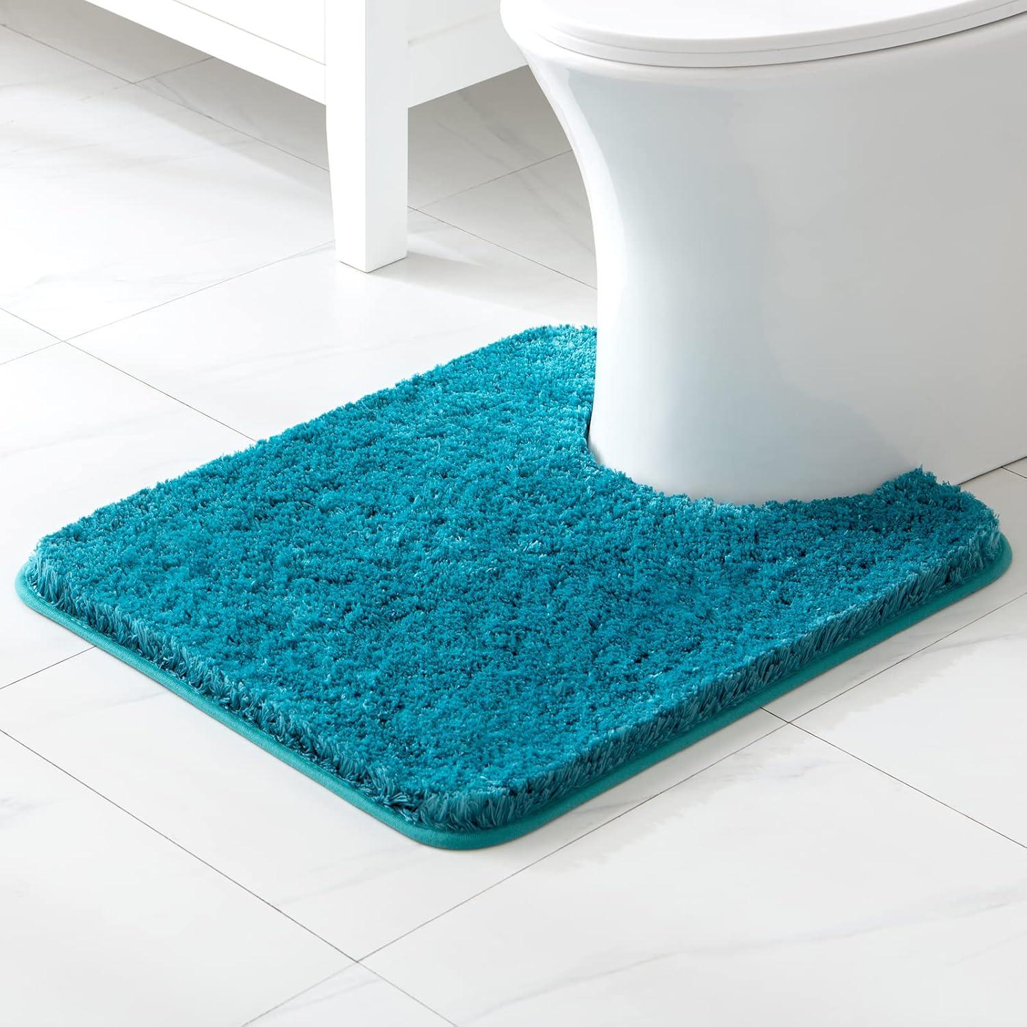 imageMIULEE Rust Microfiber Toilet Bath Mat UShaped Contour Shaggy Rugs Non Slip Extra Thick Soft Absorbent Water for Bathroom Commode Machine Washable20x20 InchTeal