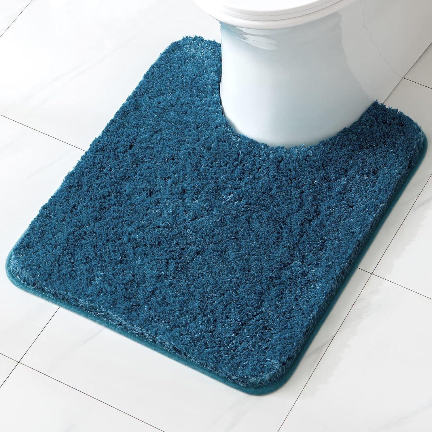 imageMIULEE Rust Microfiber Toilet Bath Mat UShaped Contour Shaggy Rugs Non Slip Extra Thick Soft Absorbent Water for Bathroom Commode Machine Washable20x20 InchNavy Blue
