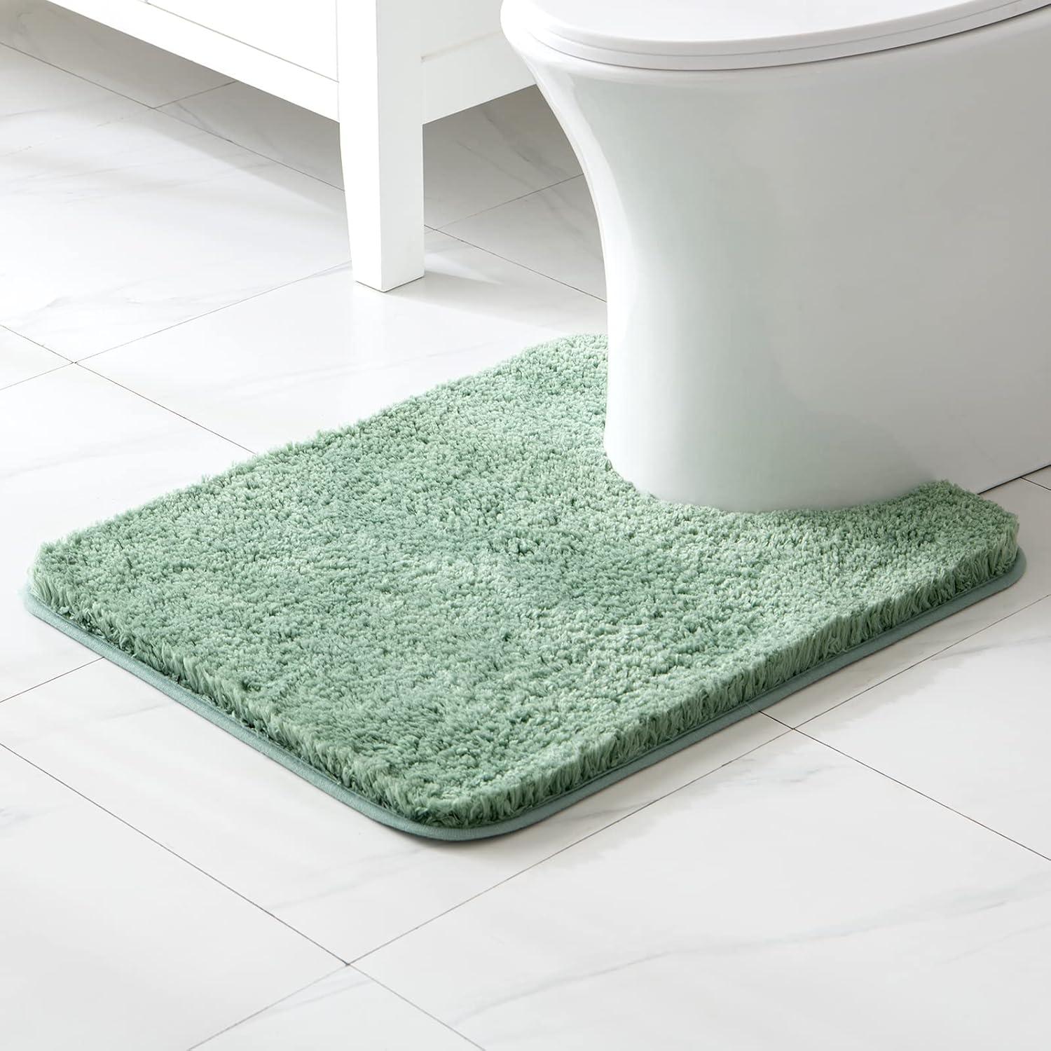 imageMIULEE Rust Microfiber Toilet Bath Mat UShaped Contour Shaggy Rugs Non Slip Extra Thick Soft Absorbent Water for Bathroom Commode Machine Washable20x20 InchSage Green