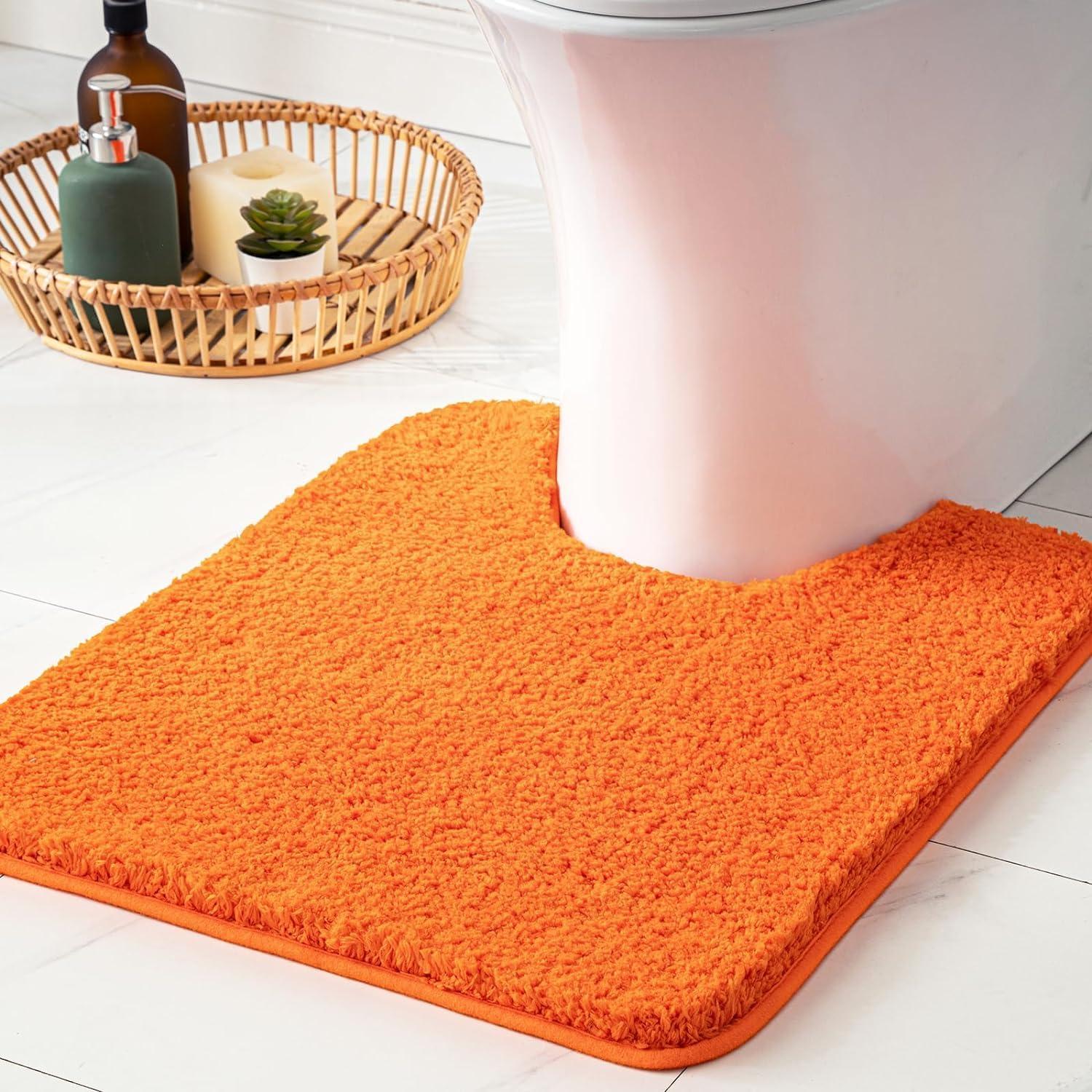 imageMIULEE Rust Microfiber Toilet Bath Mat UShaped Contour Shaggy Rugs Non Slip Extra Thick Soft Absorbent Water for Bathroom Commode Machine Washable20x20 InchOrange