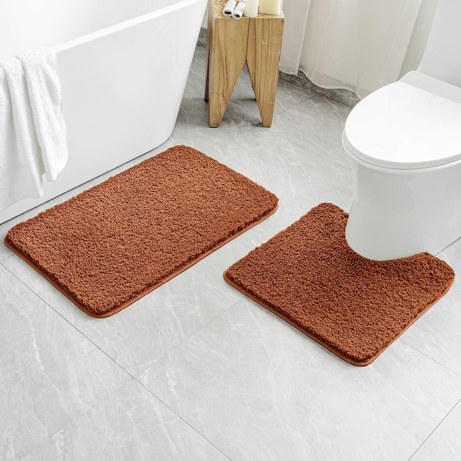 imageMIULEE Rust Microfiber Toilet Bath Mat UShaped Contour Shaggy Rugs Non Slip Extra Thick Soft Absorbent Water for Bathroom Commode Machine Washable20x20 InchBurnt Orange
