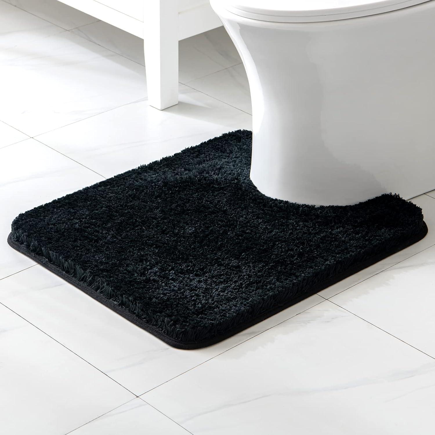 imageMIULEE Rust Microfiber Toilet Bath Mat UShaped Contour Shaggy Rugs Non Slip Extra Thick Soft Absorbent Water for Bathroom Commode Machine Washable20x20 InchBlack