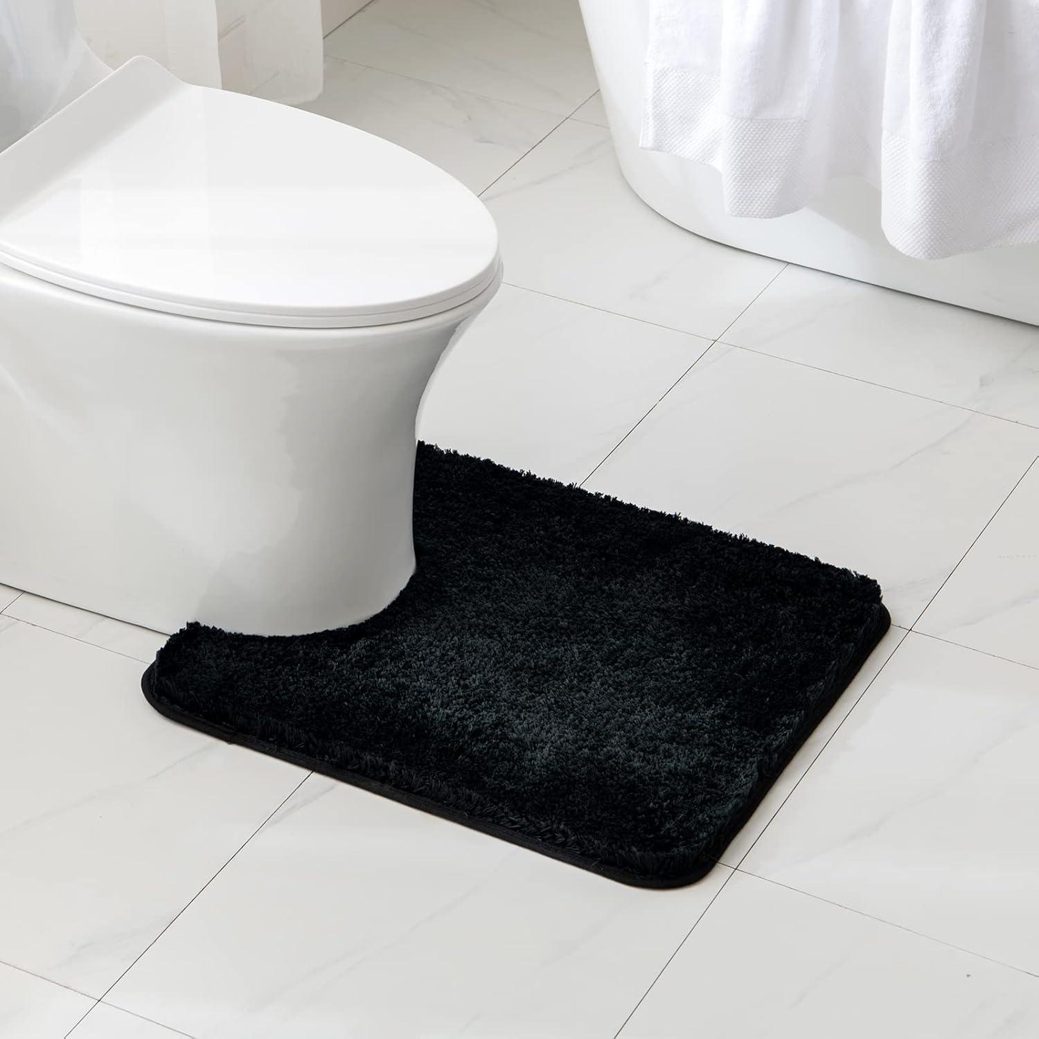 imageMIULEE Rust Microfiber Toilet Bath Mat UShaped Contour Shaggy Rugs Non Slip Extra Thick Soft Absorbent Water for Bathroom Commode Machine Washable20x20 InchBlack