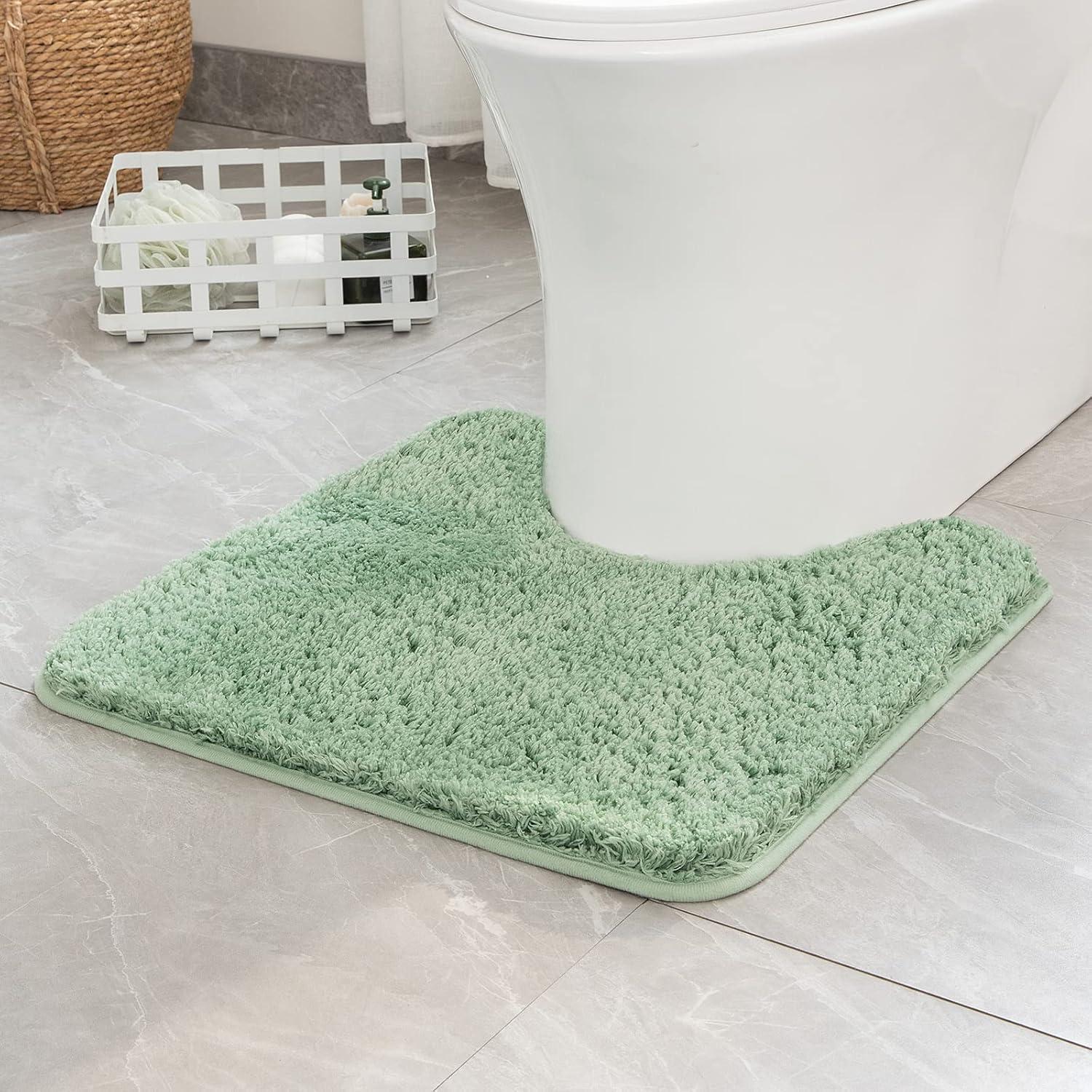imageMIULEE Rust Microfiber Toilet Bath Mat UShaped Contour Shaggy Rugs Non Slip Extra Thick Soft Absorbent Water for Bathroom Commode Machine Washable20x20 InchSage Green