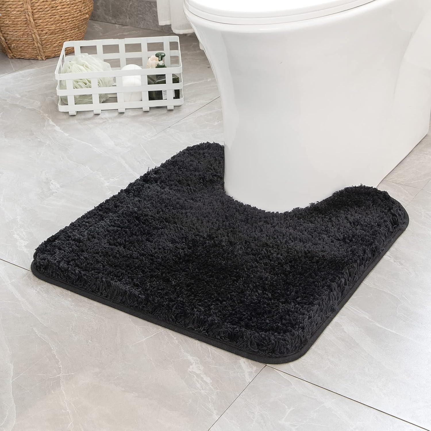 imageMIULEE Rust Microfiber Toilet Bath Mat UShaped Contour Shaggy Rugs Non Slip Extra Thick Soft Absorbent Water for Bathroom Commode Machine Washable20x20 InchBlack