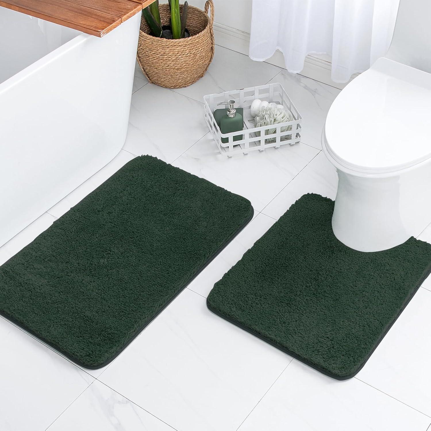imageMIULEE Rust Microfiber Toilet Bath Mat UShaped Contour Shaggy Rugs Non Slip Extra Thick Soft Absorbent Water for Bathroom Commode Machine Washable20x20 InchDark Green