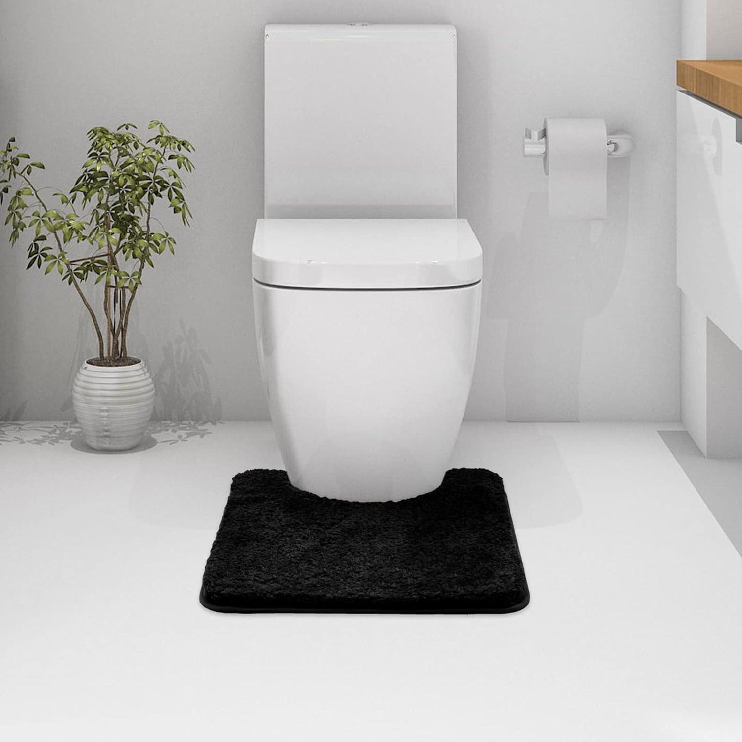 imageMIULEE Rust Microfiber Toilet Bath Mat UShaped Contour Shaggy Rugs Non Slip Extra Thick Soft Absorbent Water for Bathroom Commode Machine Washable20x20 InchBlack