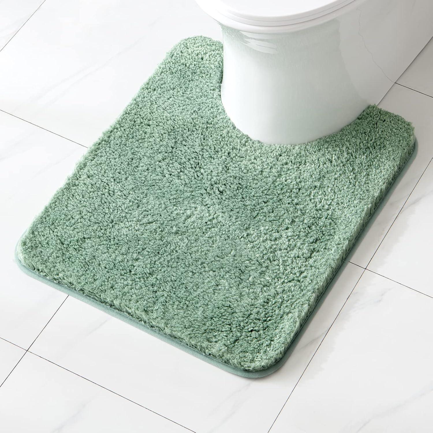 imageMIULEE Rust Microfiber Toilet Bath Mat UShaped Contour Shaggy Rugs Non Slip Extra Thick Soft Absorbent Water for Bathroom Commode Machine Washable20x20 InchSage Green