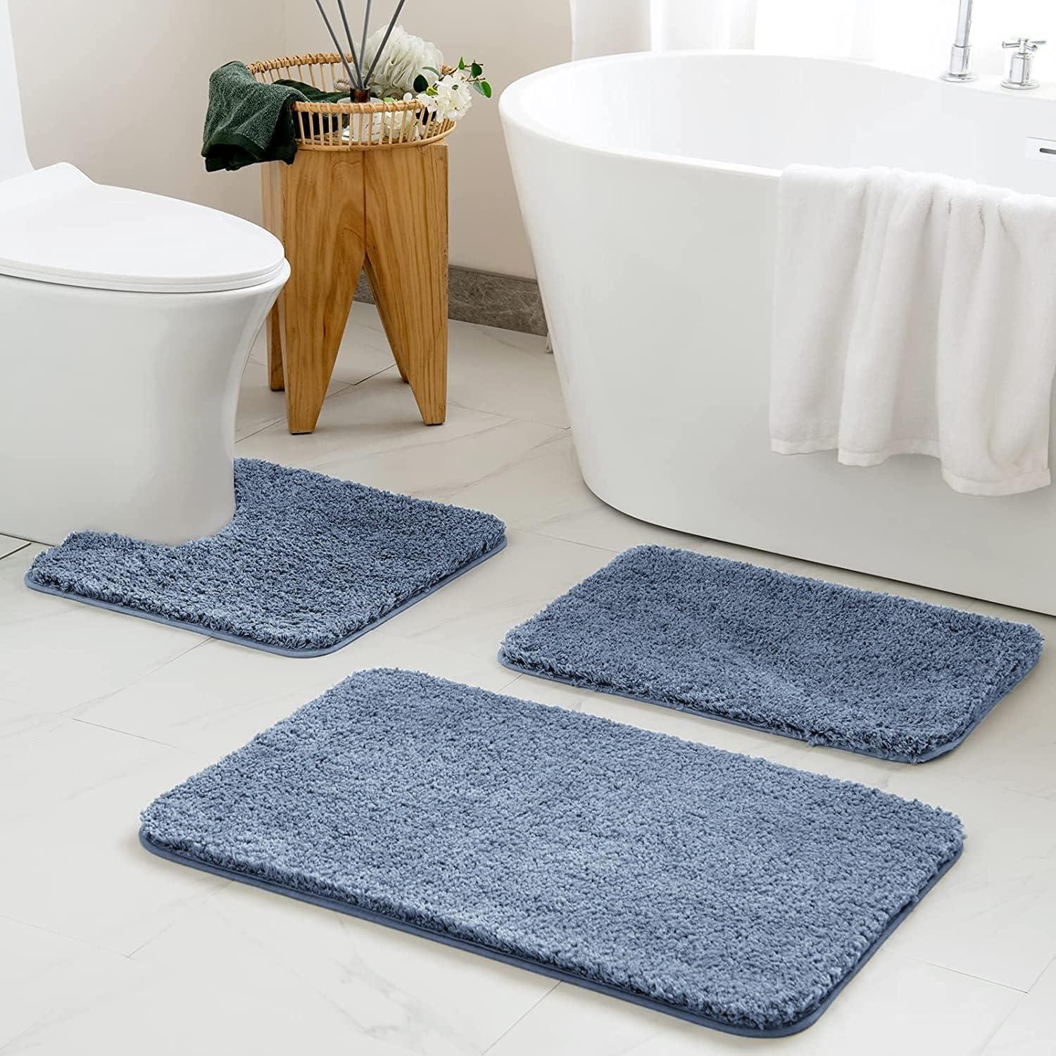 imageMIULEE Rust Microfiber Toilet Bath Mat UShaped Contour Shaggy Rugs Non Slip Extra Thick Soft Absorbent Water for Bathroom Commode Machine Washable20x20 InchDusty Blue