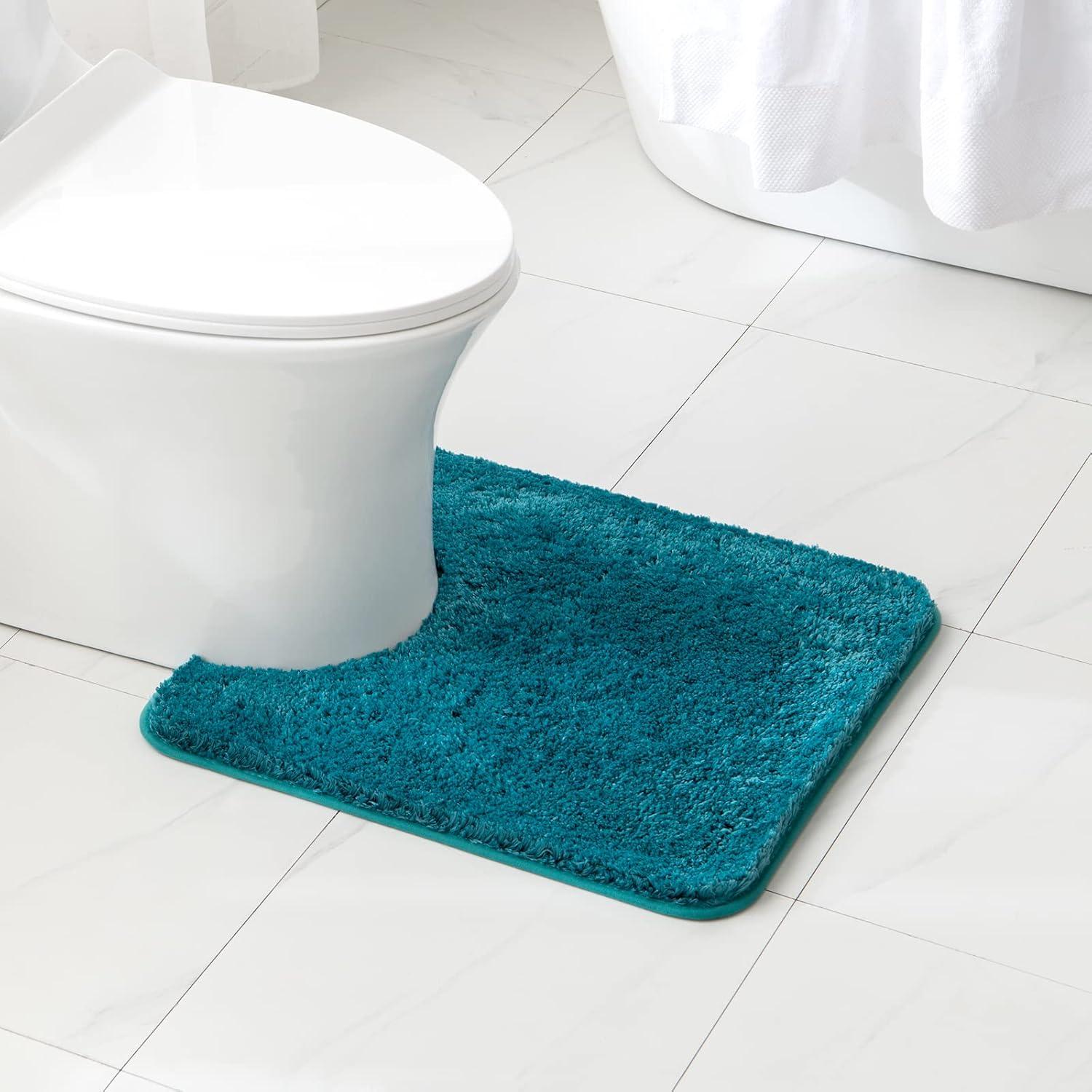 imageMIULEE Rust Microfiber Toilet Bath Mat UShaped Contour Shaggy Rugs Non Slip Extra Thick Soft Absorbent Water for Bathroom Commode Machine Washable20x20 InchTeal