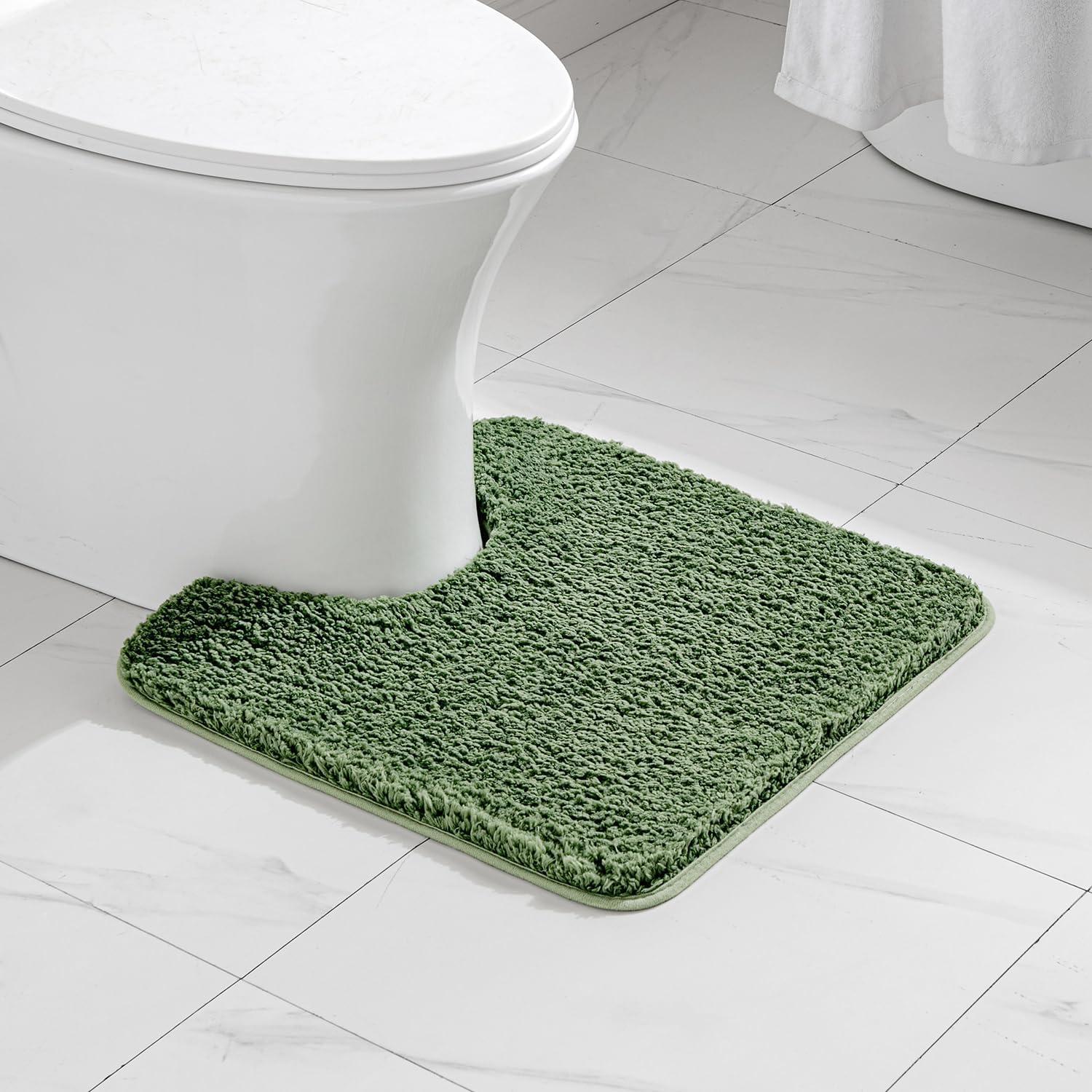 imageMIULEE Rust Microfiber Toilet Bath Mat UShaped Contour Shaggy Rugs Non Slip Extra Thick Soft Absorbent Water for Bathroom Commode Machine Washable20x20 InchMoss Green