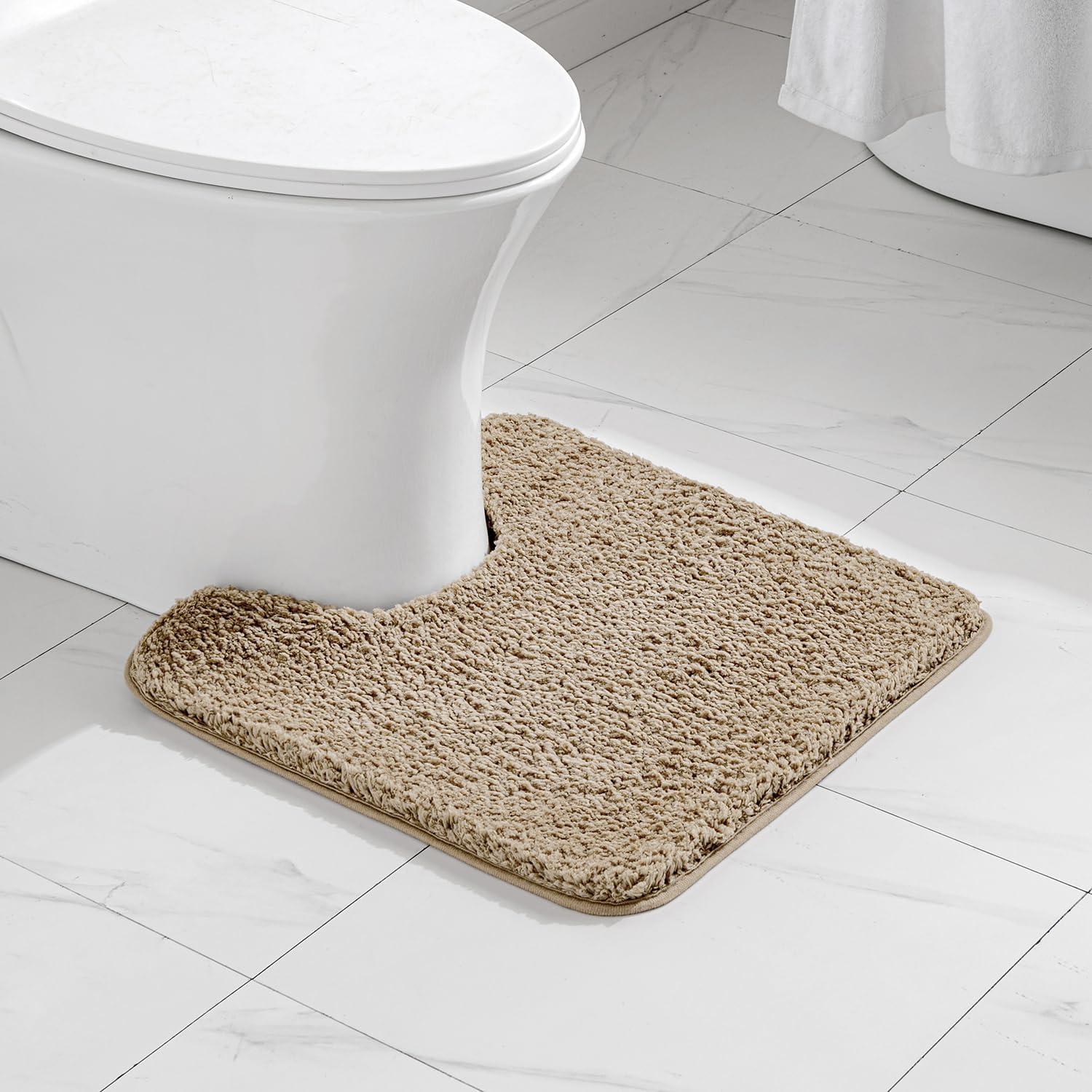 imageMIULEE Rust Microfiber Toilet Bath Mat UShaped Contour Shaggy Rugs Non Slip Extra Thick Soft Absorbent Water for Bathroom Commode Machine Washable20x20 InchTan