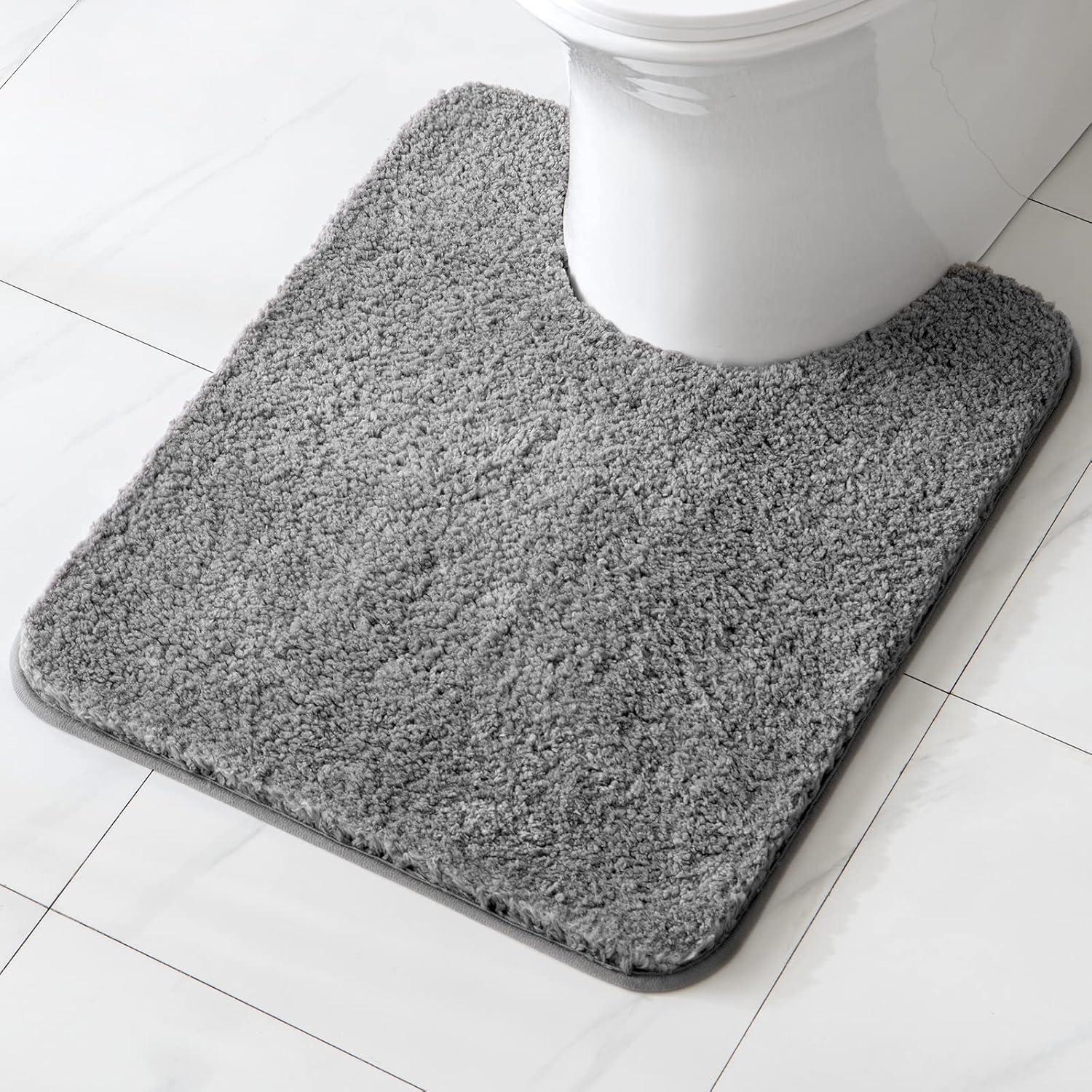 imageMIULEE Rust Microfiber Toilet Bath Mat UShaped Contour Shaggy Rugs Non Slip Extra Thick Soft Absorbent Water for Bathroom Commode Machine Washable20x20 InchGrey