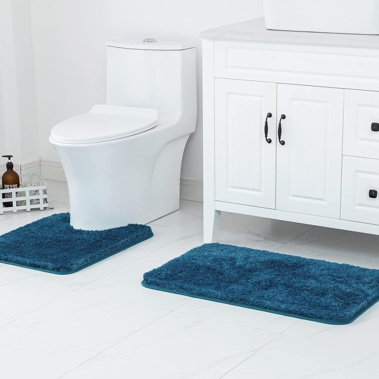 imageMIULEE Rust Microfiber Toilet Bath Mat UShaped Contour Shaggy Rugs Non Slip Extra Thick Soft Absorbent Water for Bathroom Commode Machine Washable20x20 InchNavy Blue